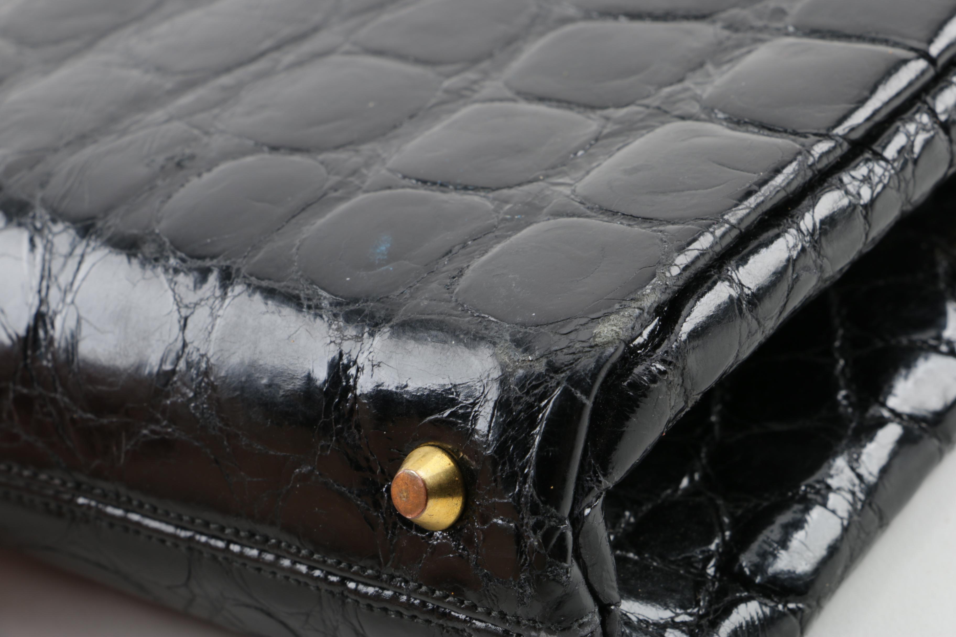 1950s Vintage Koret Black Alligator Skin Handbag and Leather Coin Purse