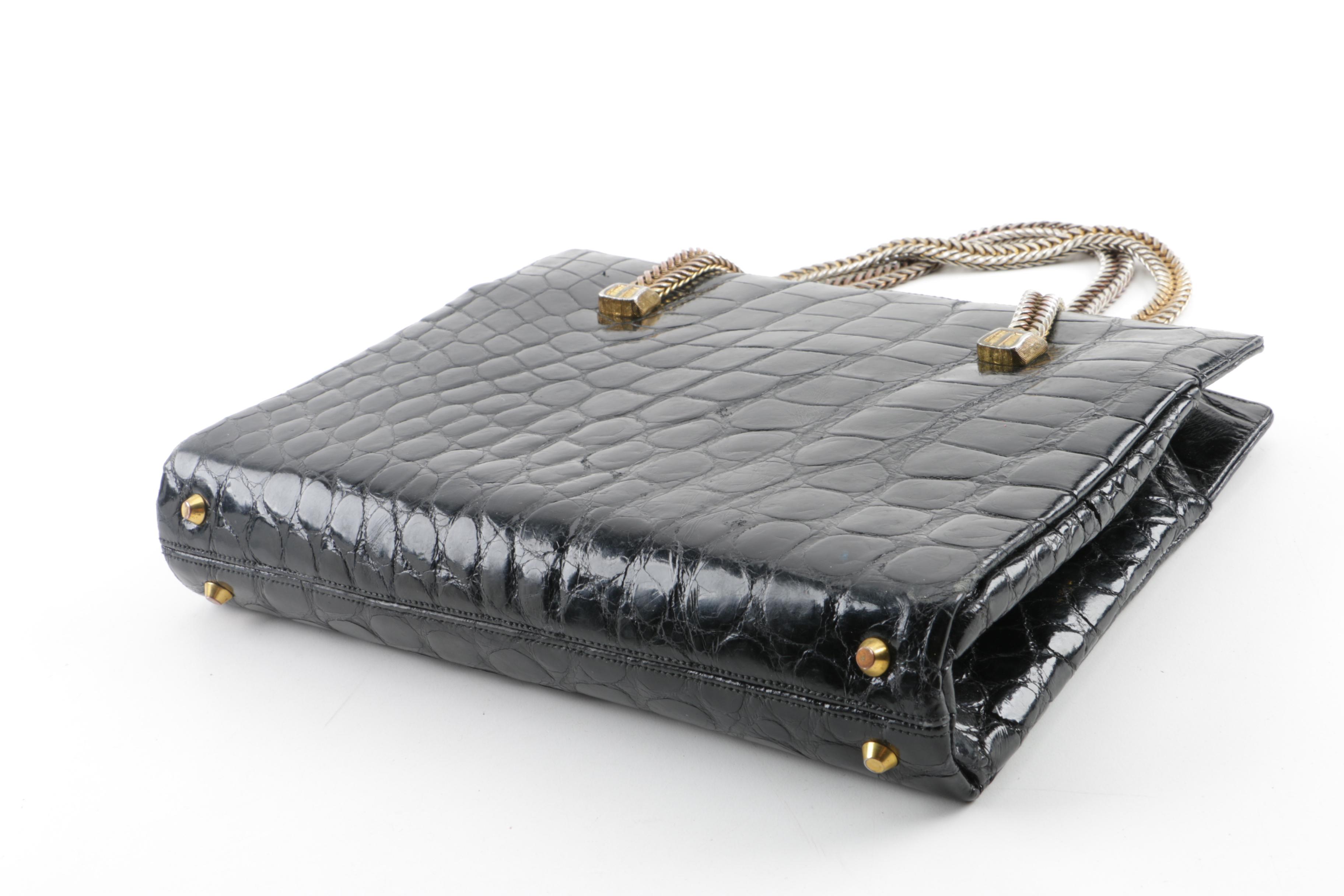 1950s Vintage Koret Black Alligator Skin Handbag and Leather Coin Purse