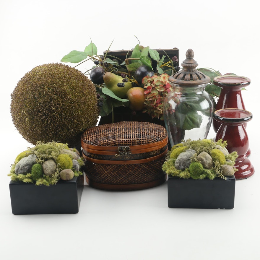 Faux Moss and Floral Arrangements with Eddie Bauer Candleholders