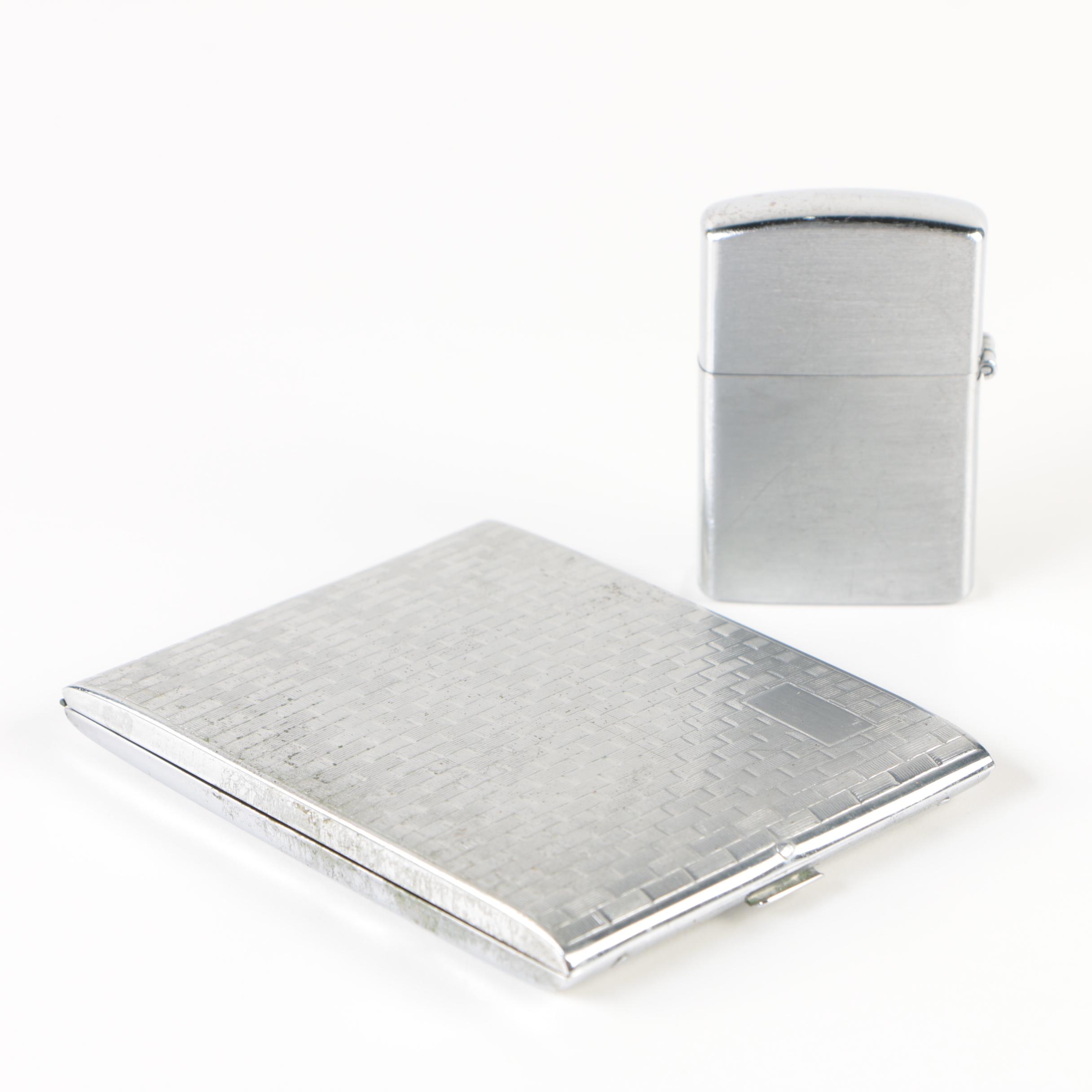 Vintage Evans Textured Metal Cigarette Case and Morlite Flip Top Lighter