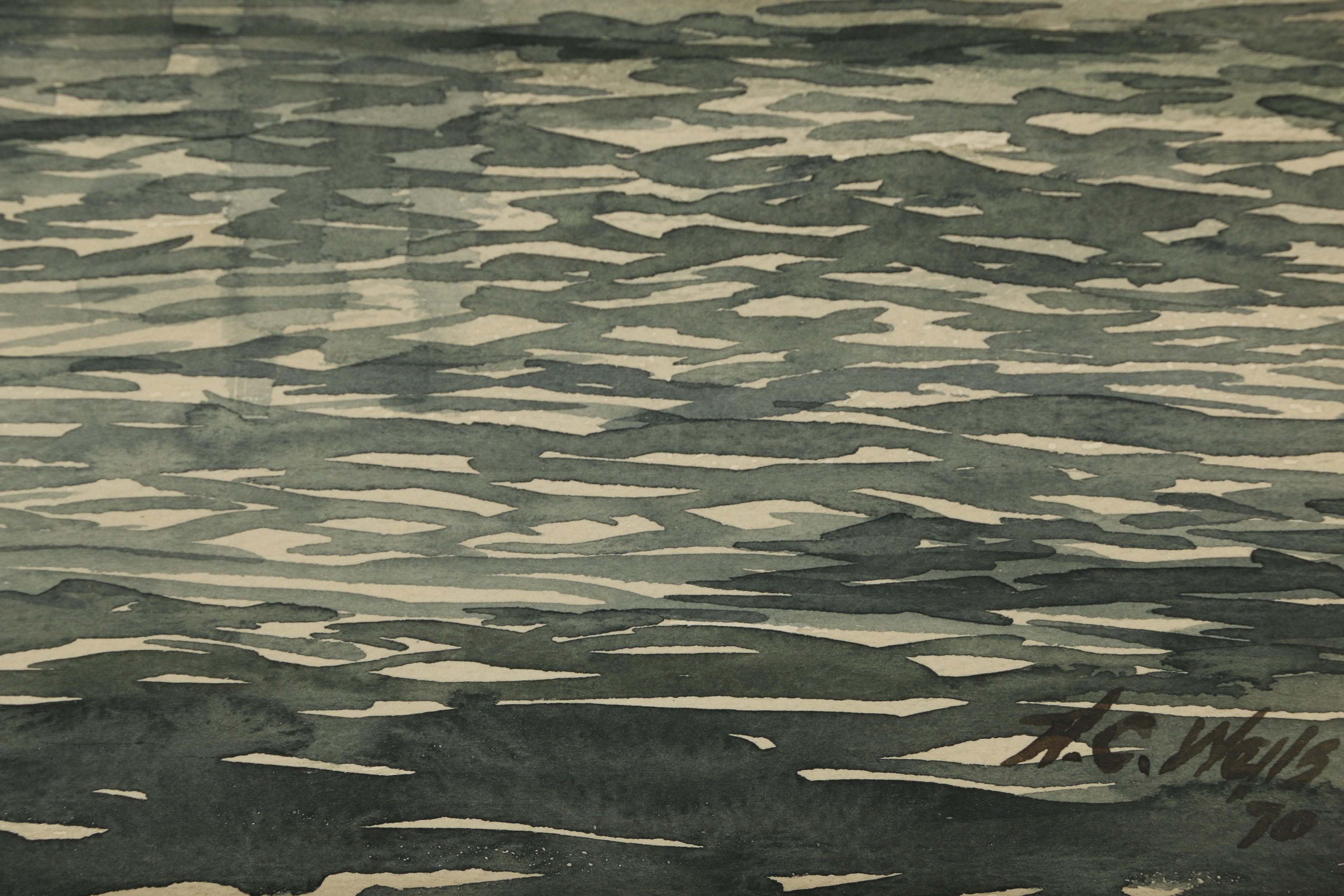 H. C. Wells Watercolor Painting "Three Men in a Boat" or "Fish to the Break"