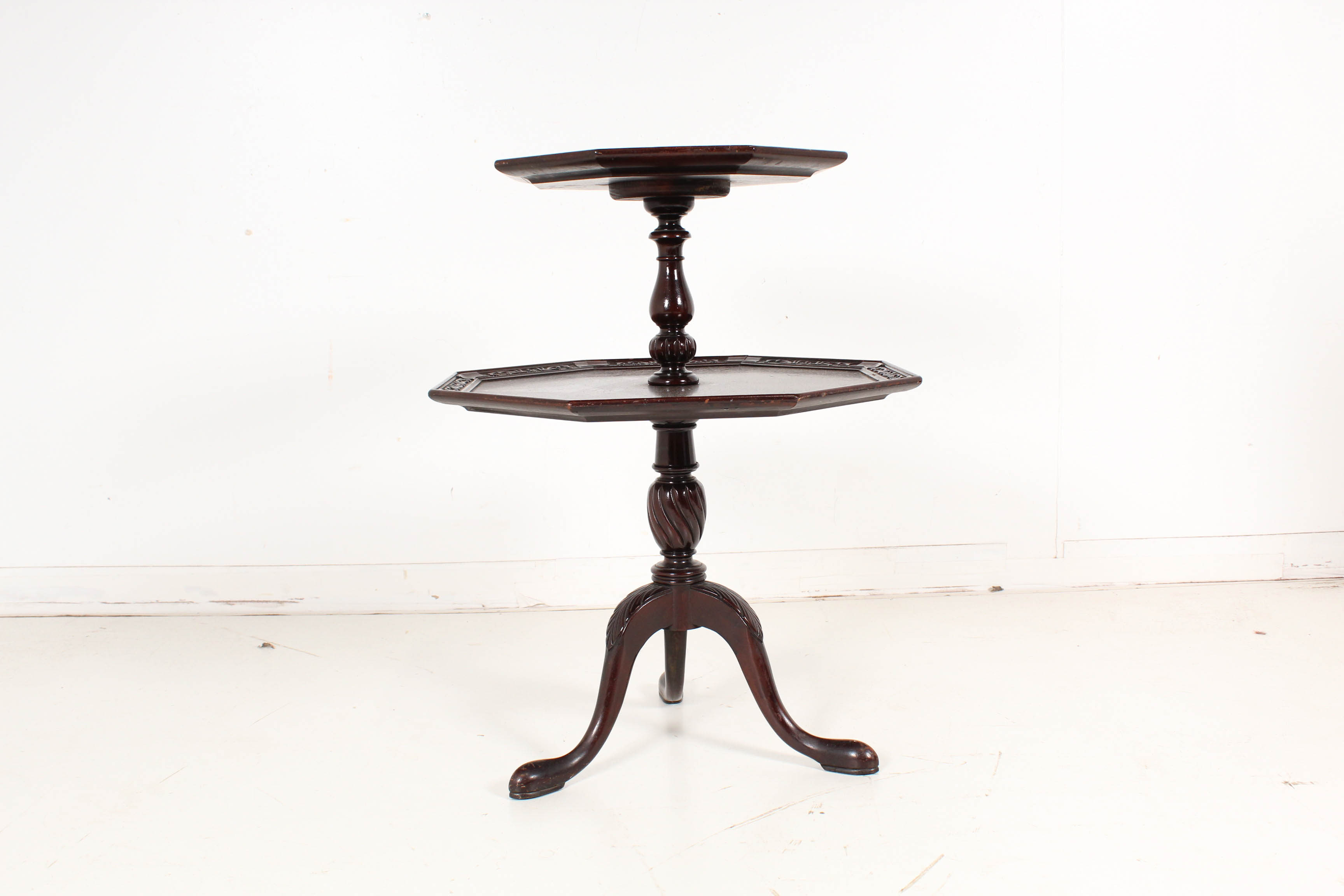 Vintage Mahogany Finish Octagonal Two-Tier Accent Table