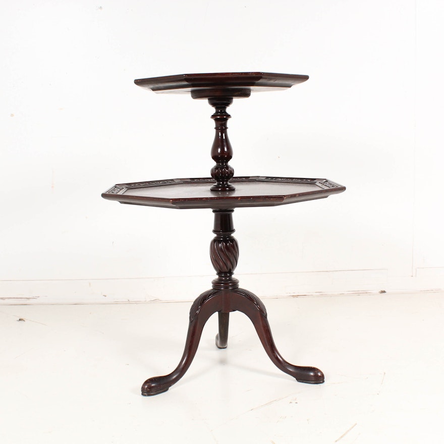 Vintage Mahogany Finish Octagonal Two-Tier Accent Table