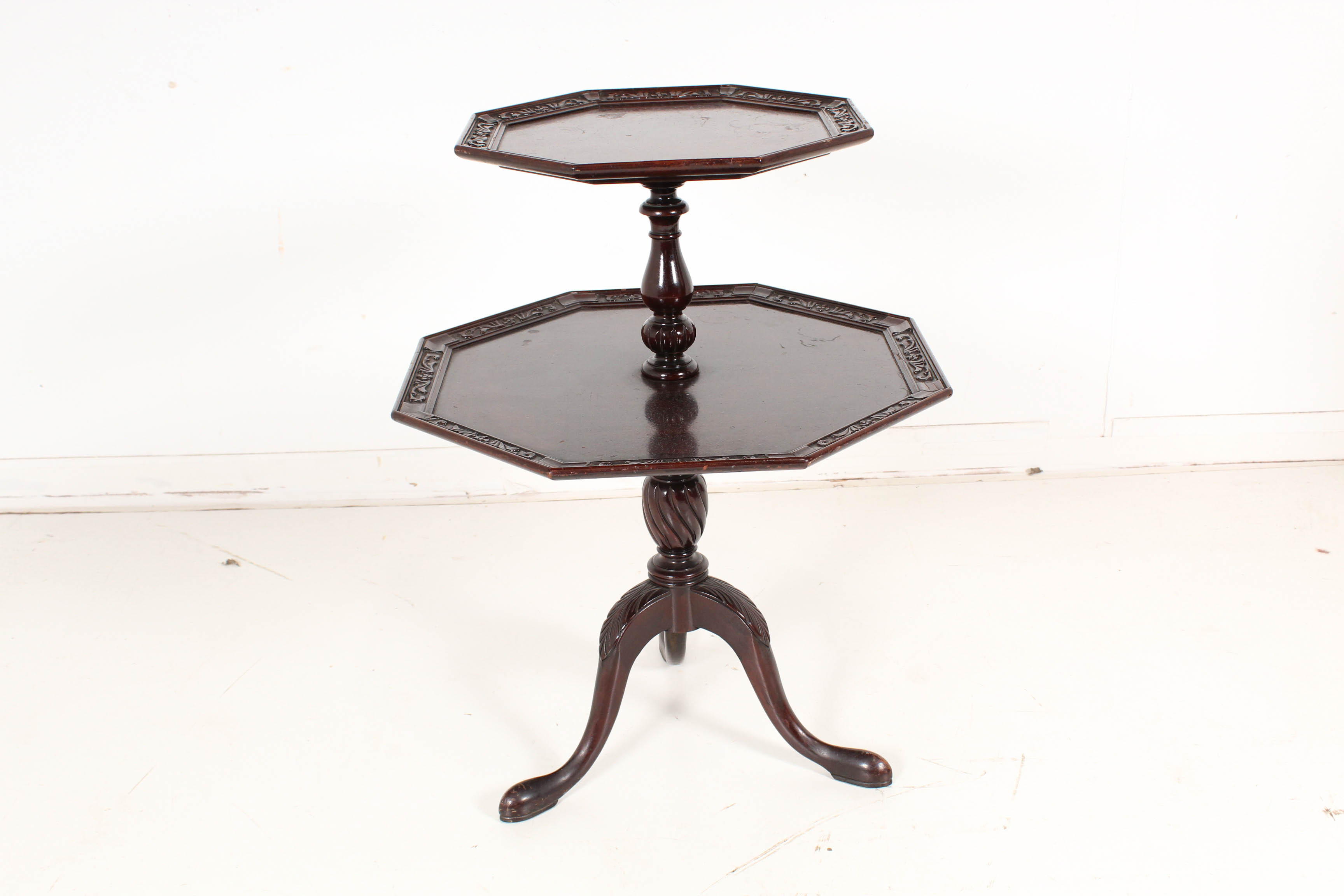 Vintage Mahogany Finish Octagonal Two-Tier Accent Table