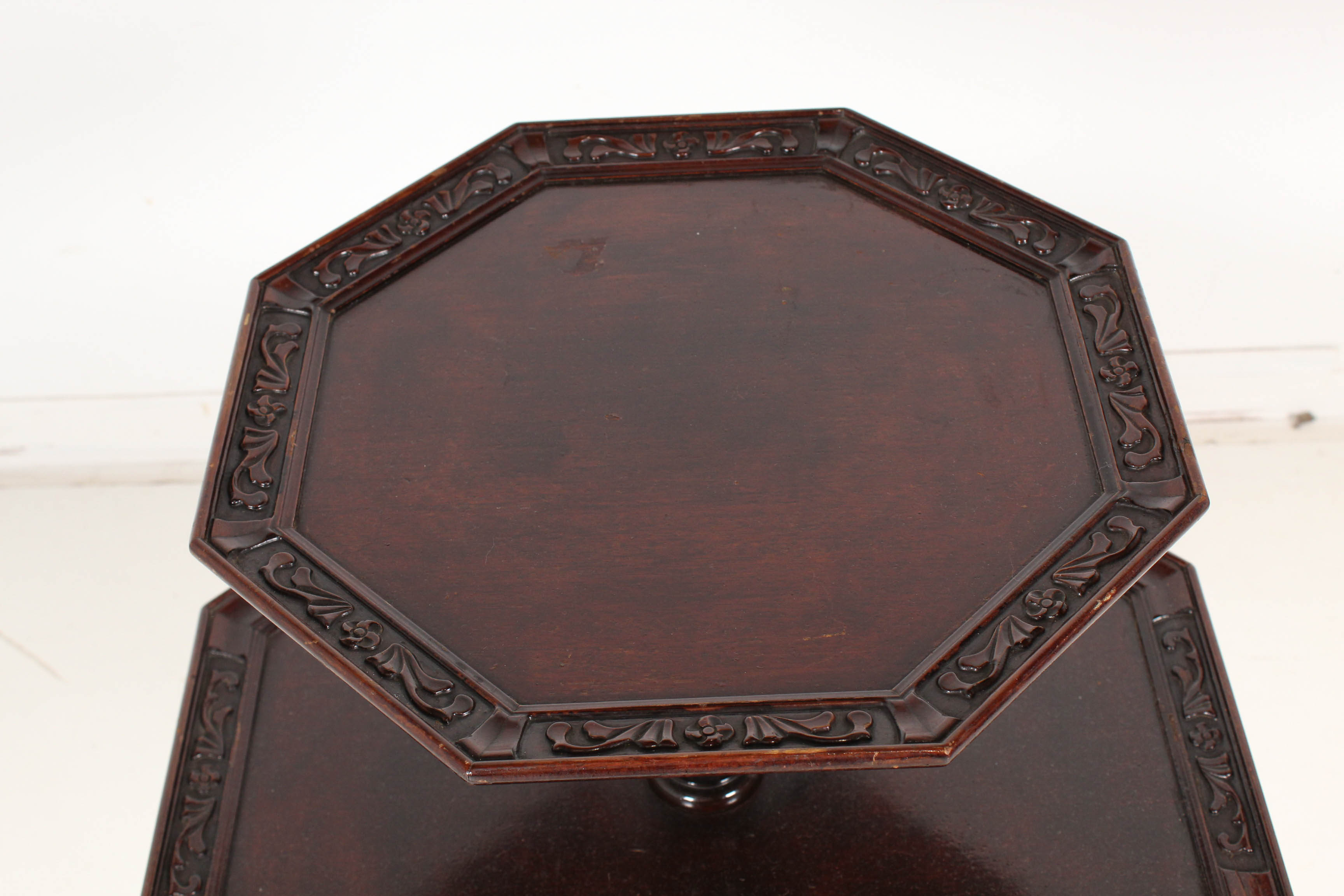 Vintage Mahogany Finish Octagonal Two-Tier Accent Table