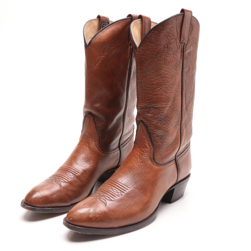 Men's Larry Mahan of El Paso, Texas Hand Crafted Brown Leather Cowboy Boots