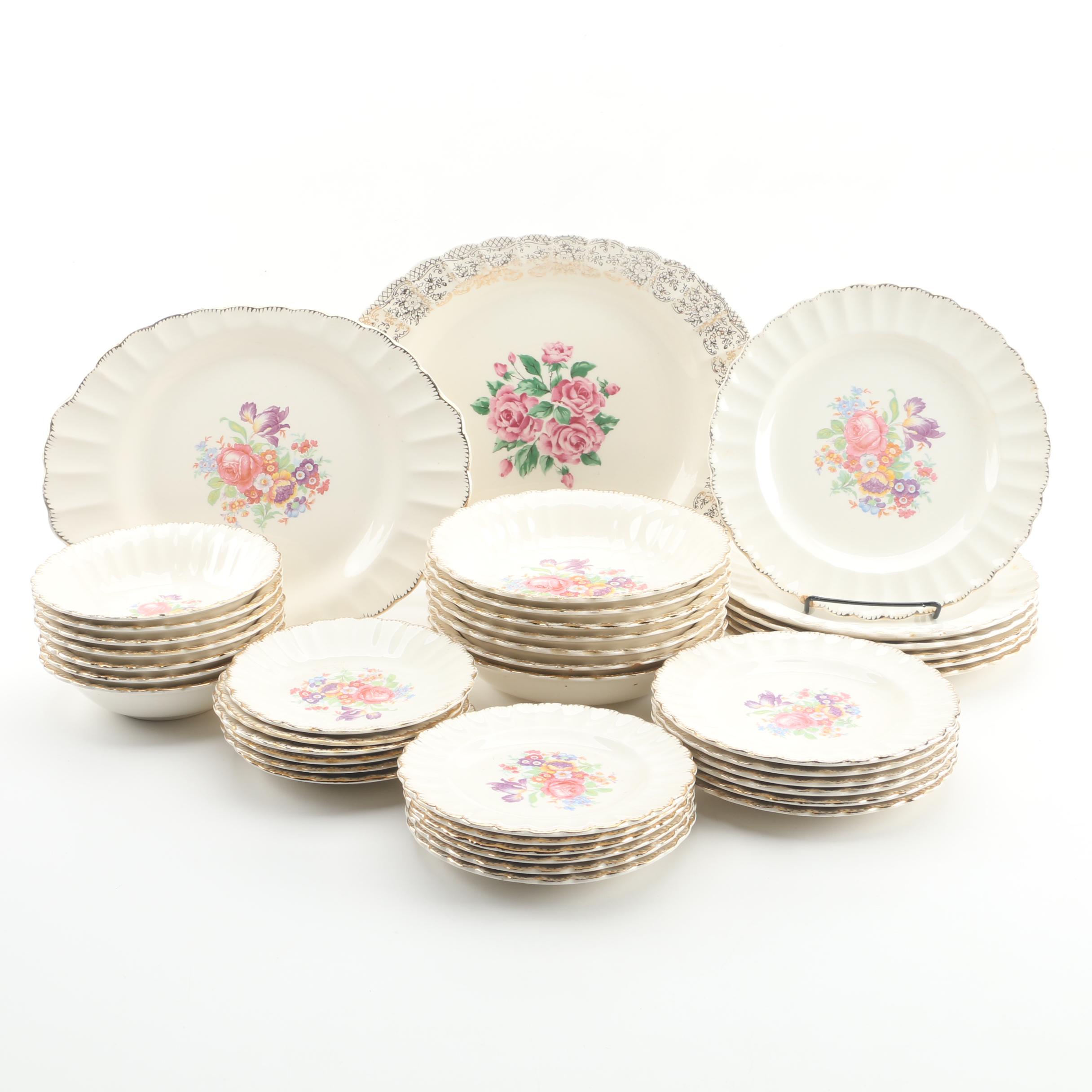 Vintage Leigh Potters "Leigh Ware" Floral-Themed Dinnerware