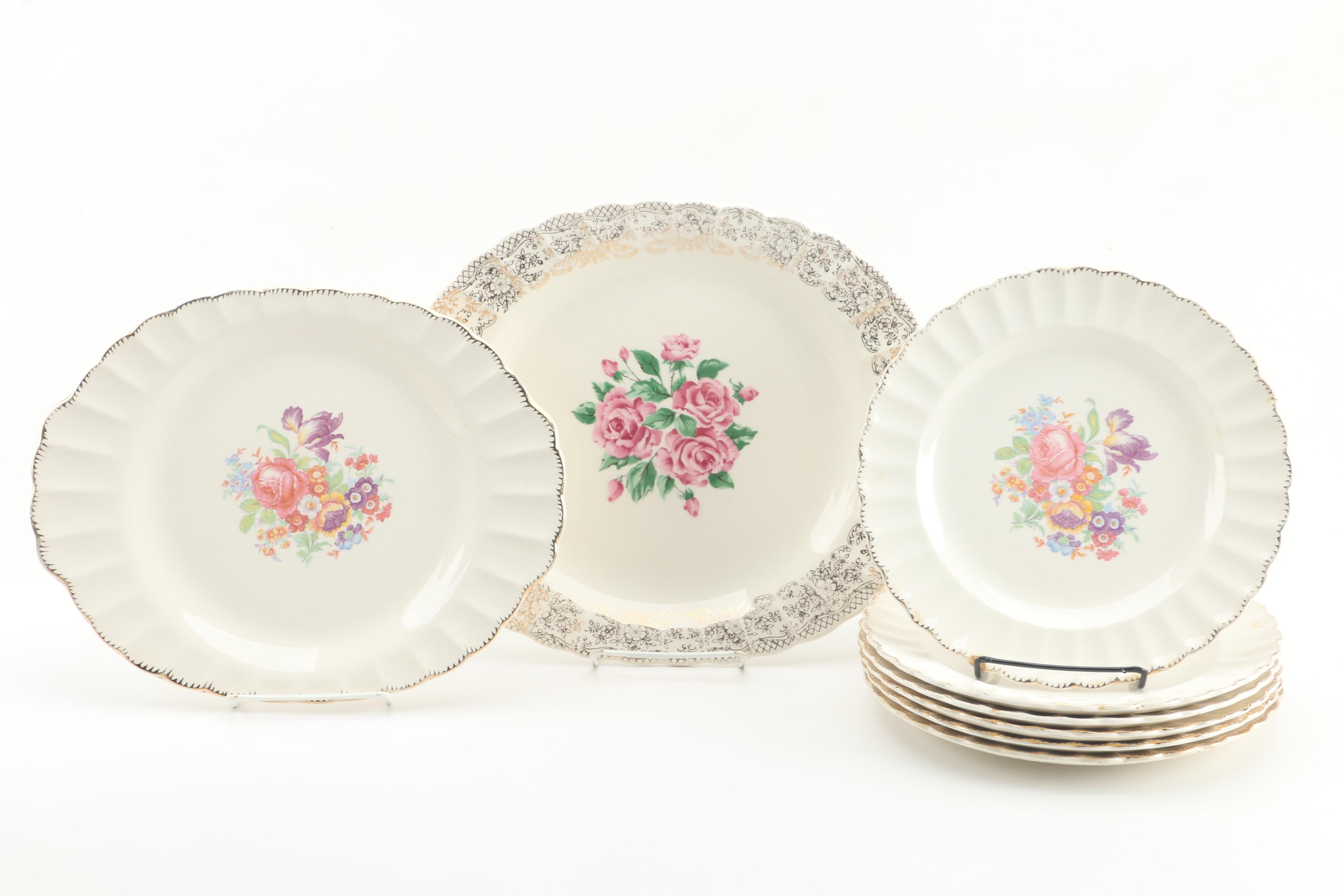 Vintage Leigh Potters "Leigh Ware" Floral-Themed Dinnerware
