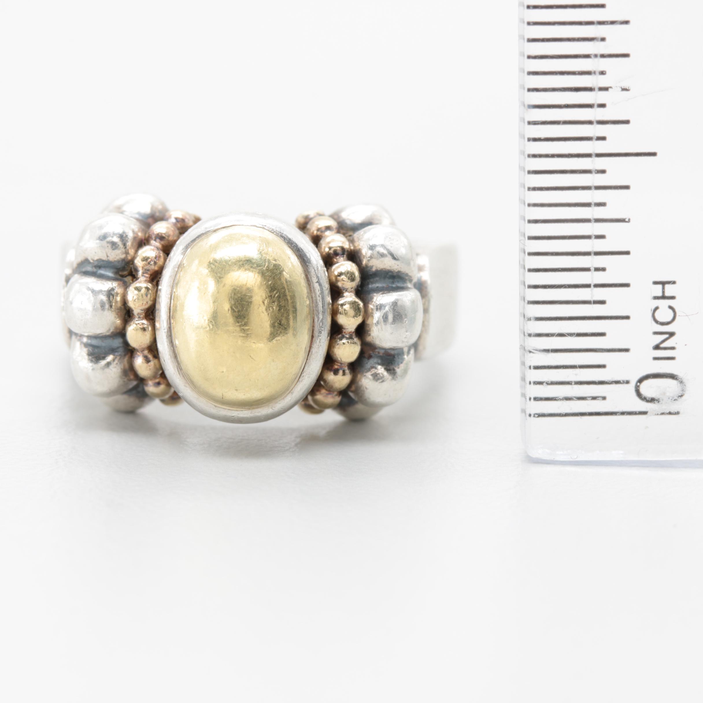 Lagos "Caviar" Collection Sterling Silver and 18K Yellow Gold Ring