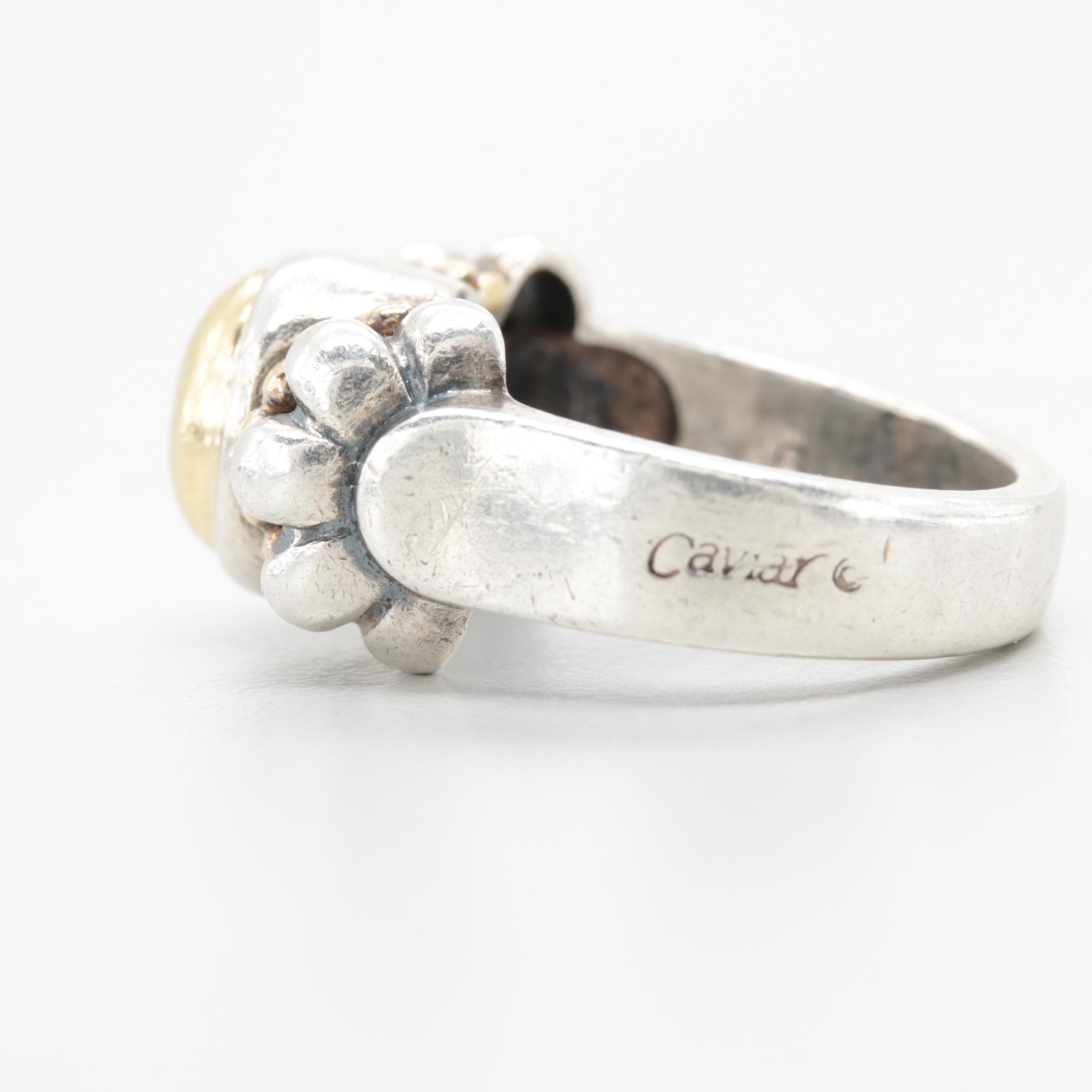 Lagos "Caviar" Collection Sterling Silver and 18K Yellow Gold Ring