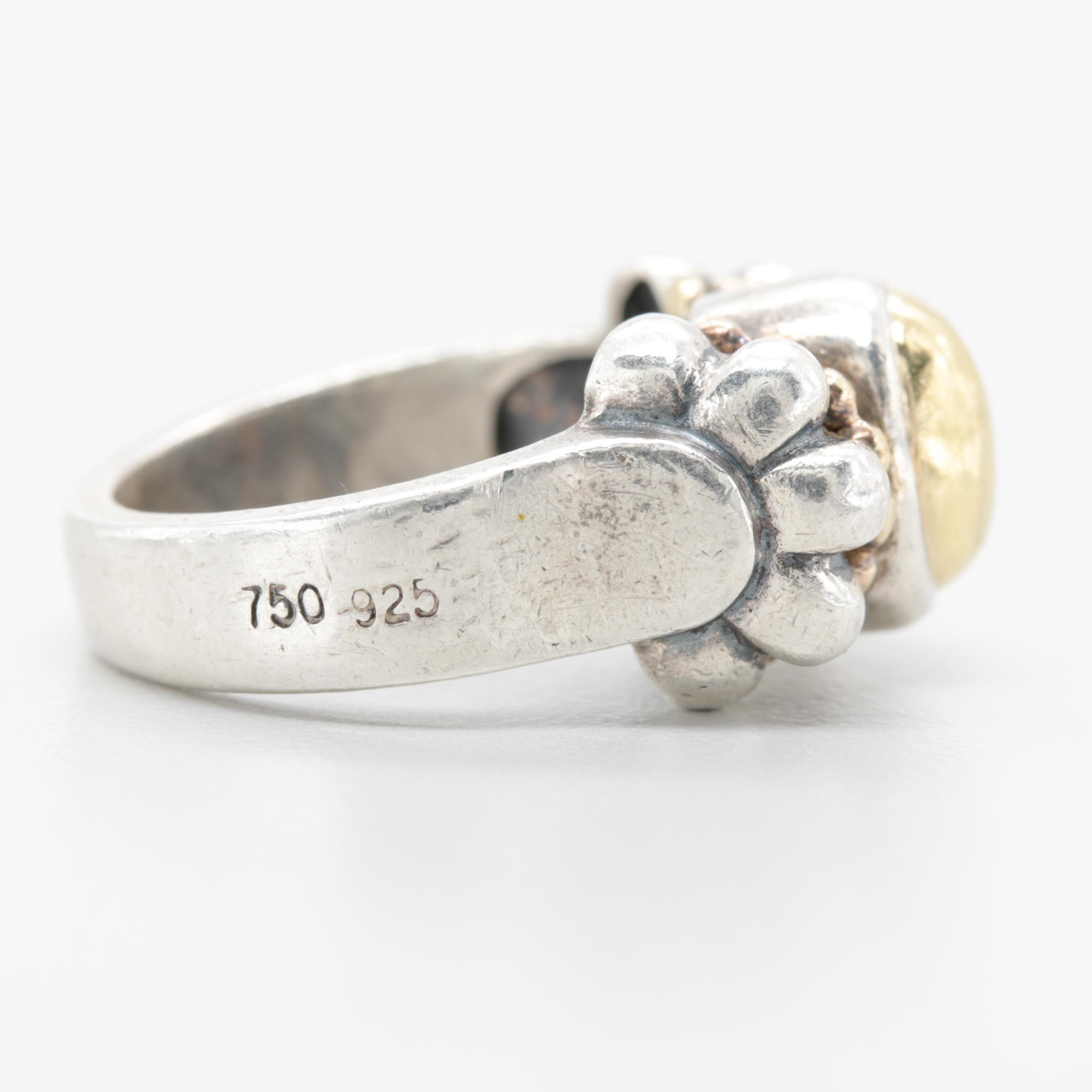 Lagos "Caviar" Collection Sterling Silver and 18K Yellow Gold Ring