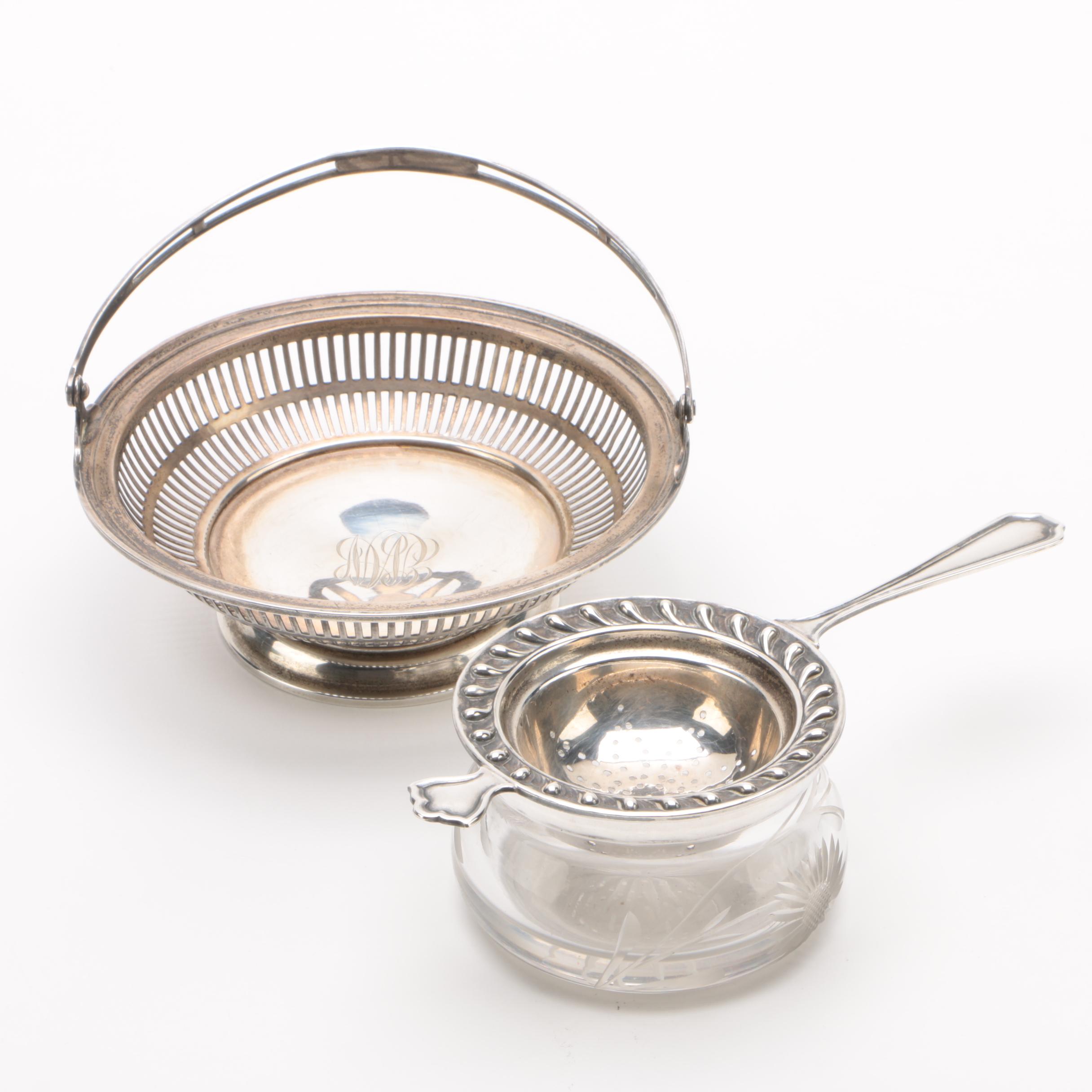 Antique Watson Co. Sterling Sugar Basket with Frank M. Whiting Tea Strainer