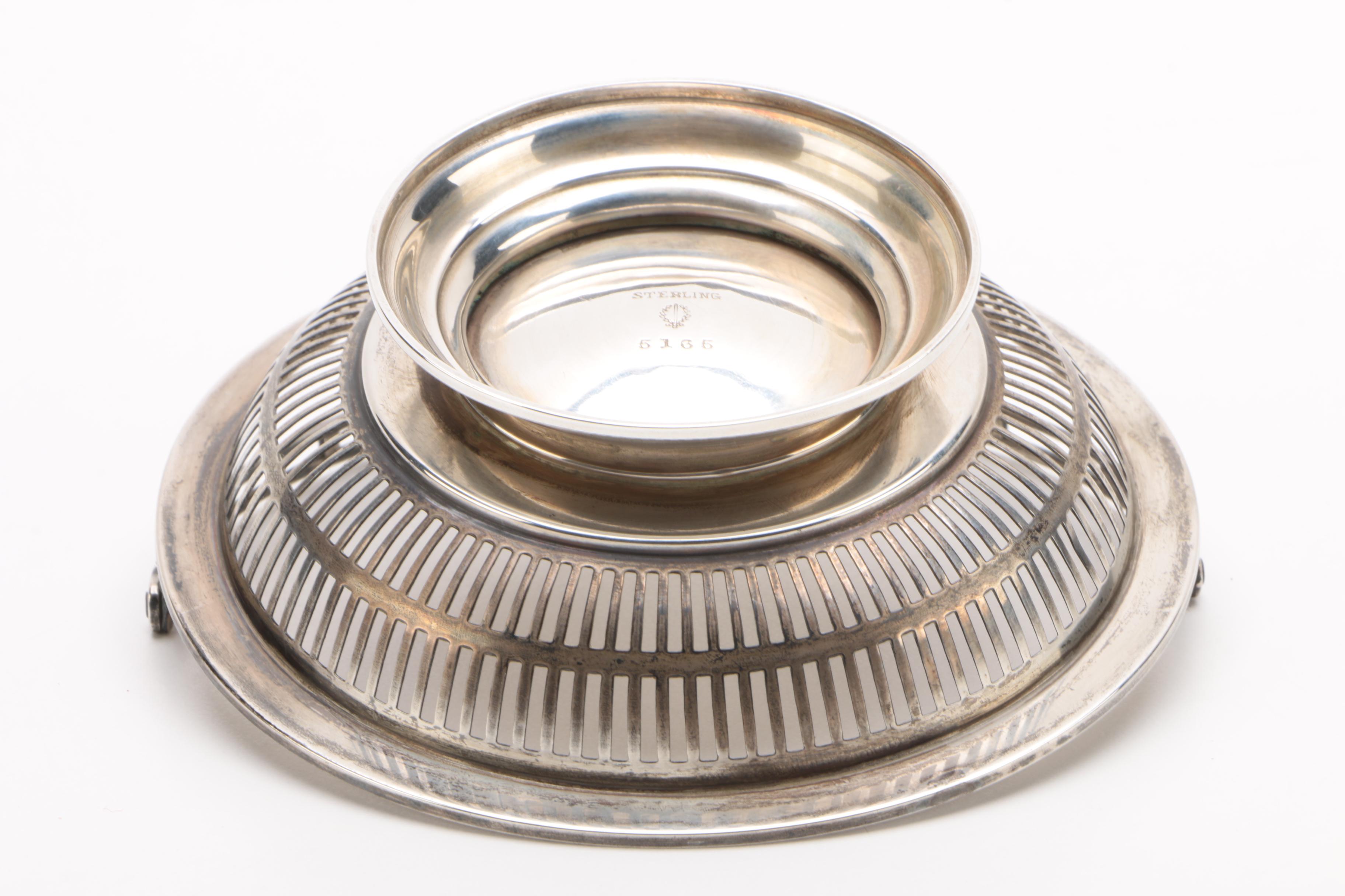 Antique Watson Co. Sterling Sugar Basket with Frank M. Whiting Tea Strainer