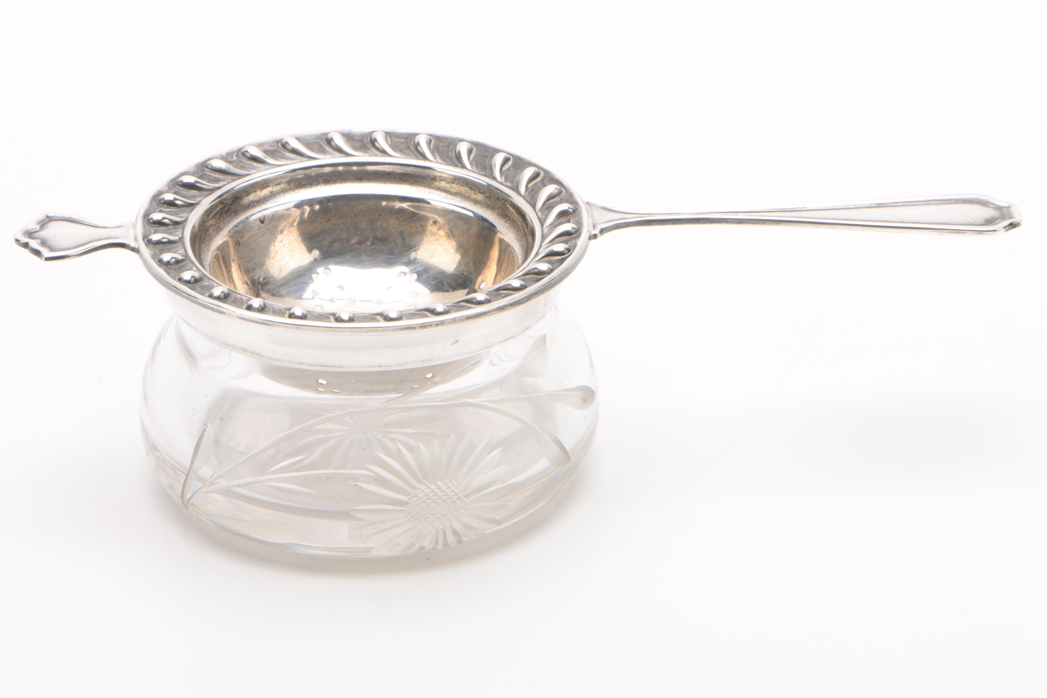 Antique Watson Co. Sterling Sugar Basket with Frank M. Whiting Tea Strainer