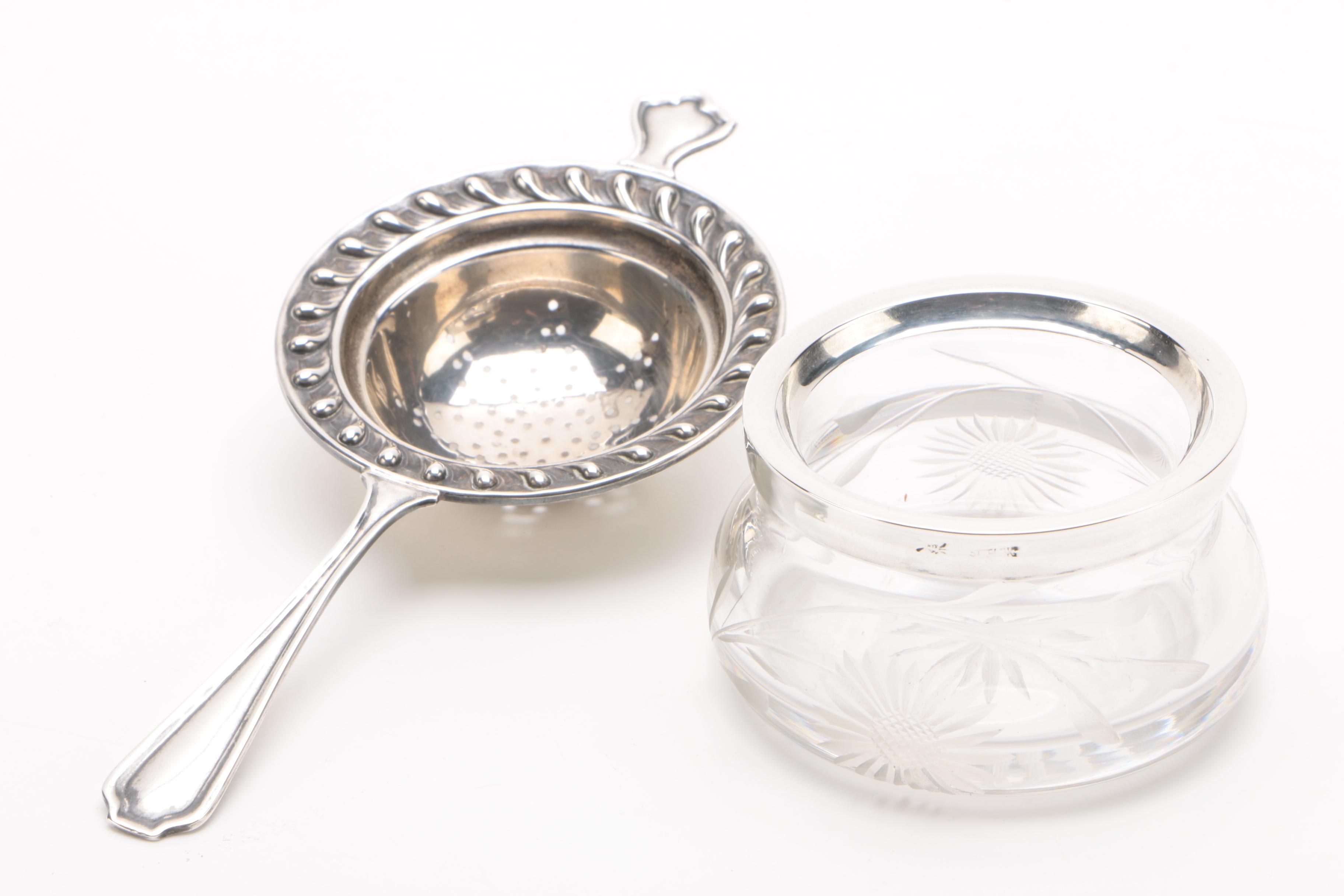 Antique Watson Co. Sterling Sugar Basket with Frank M. Whiting Tea Strainer