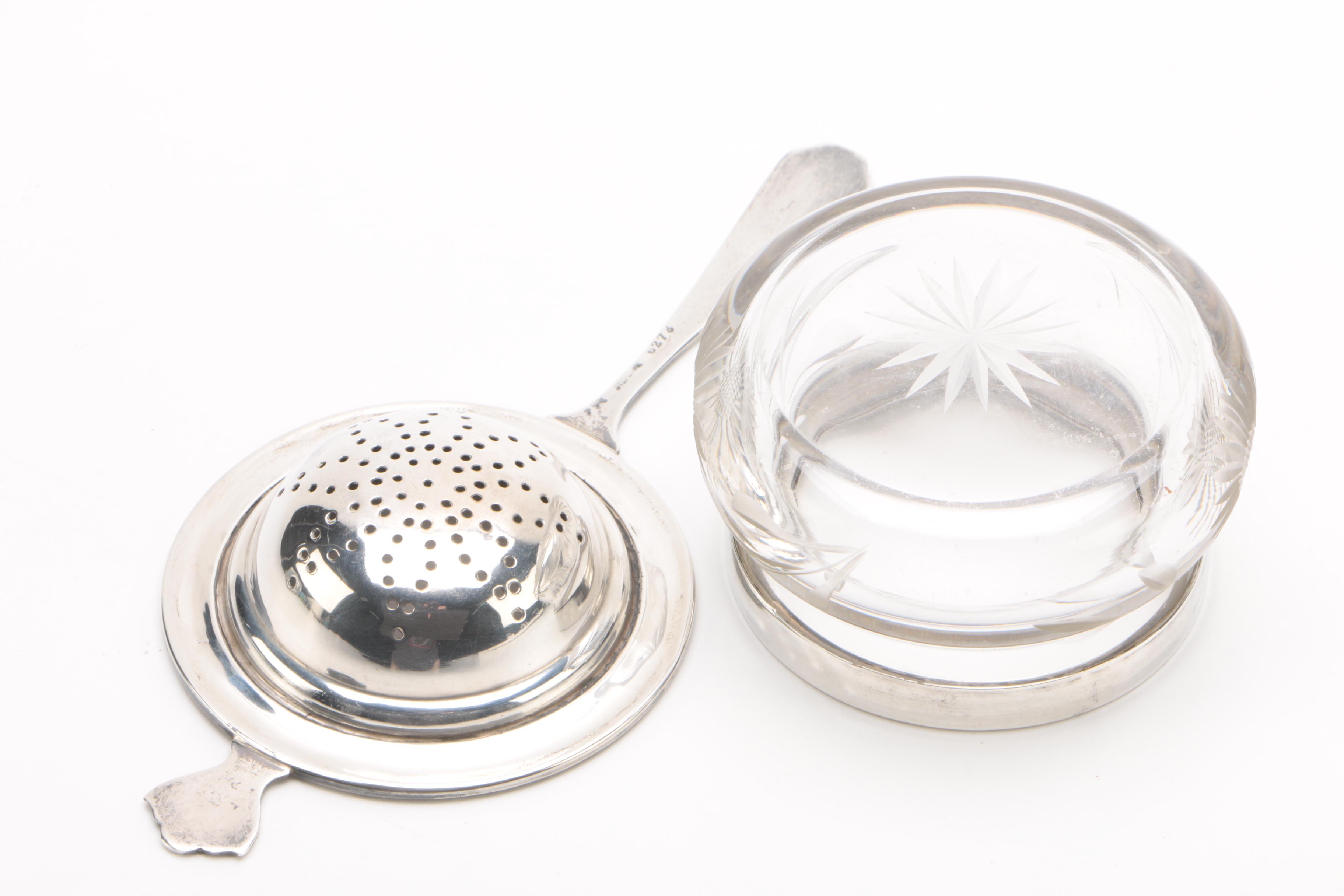 Antique Watson Co. Sterling Sugar Basket with Frank M. Whiting Tea Strainer