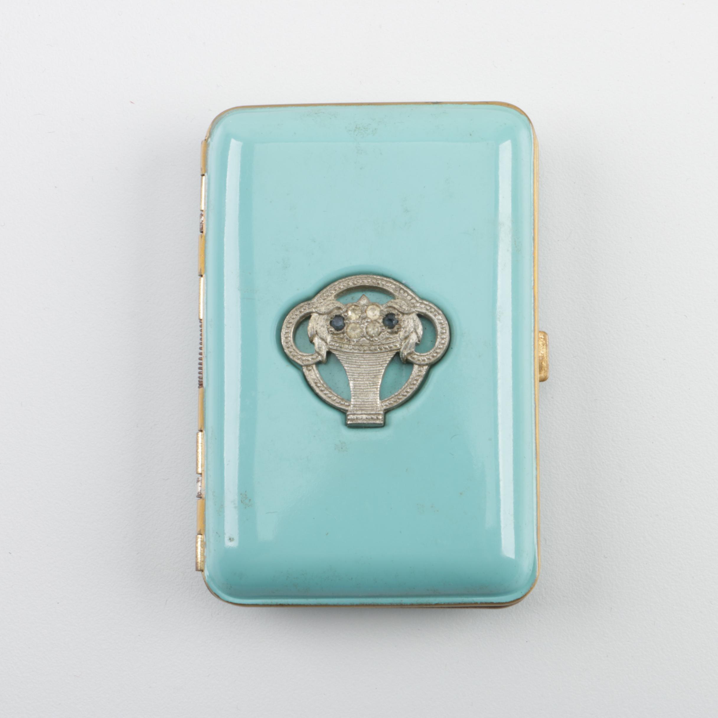 1920s Art Deco Mondaine Enameled Makeup Compact with Rhinestones