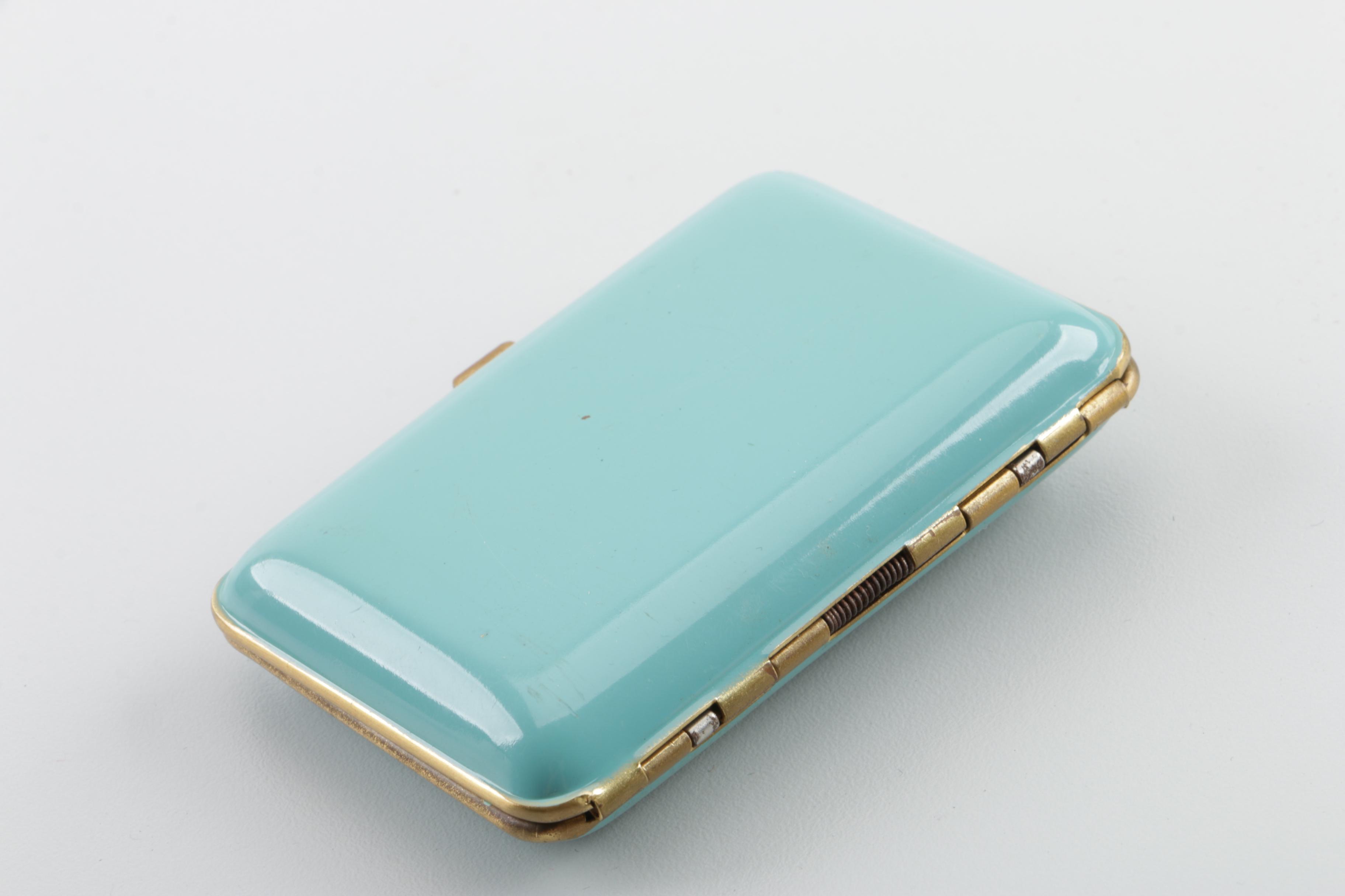 1920s Art Deco Mondaine Enameled Makeup Compact with Rhinestones