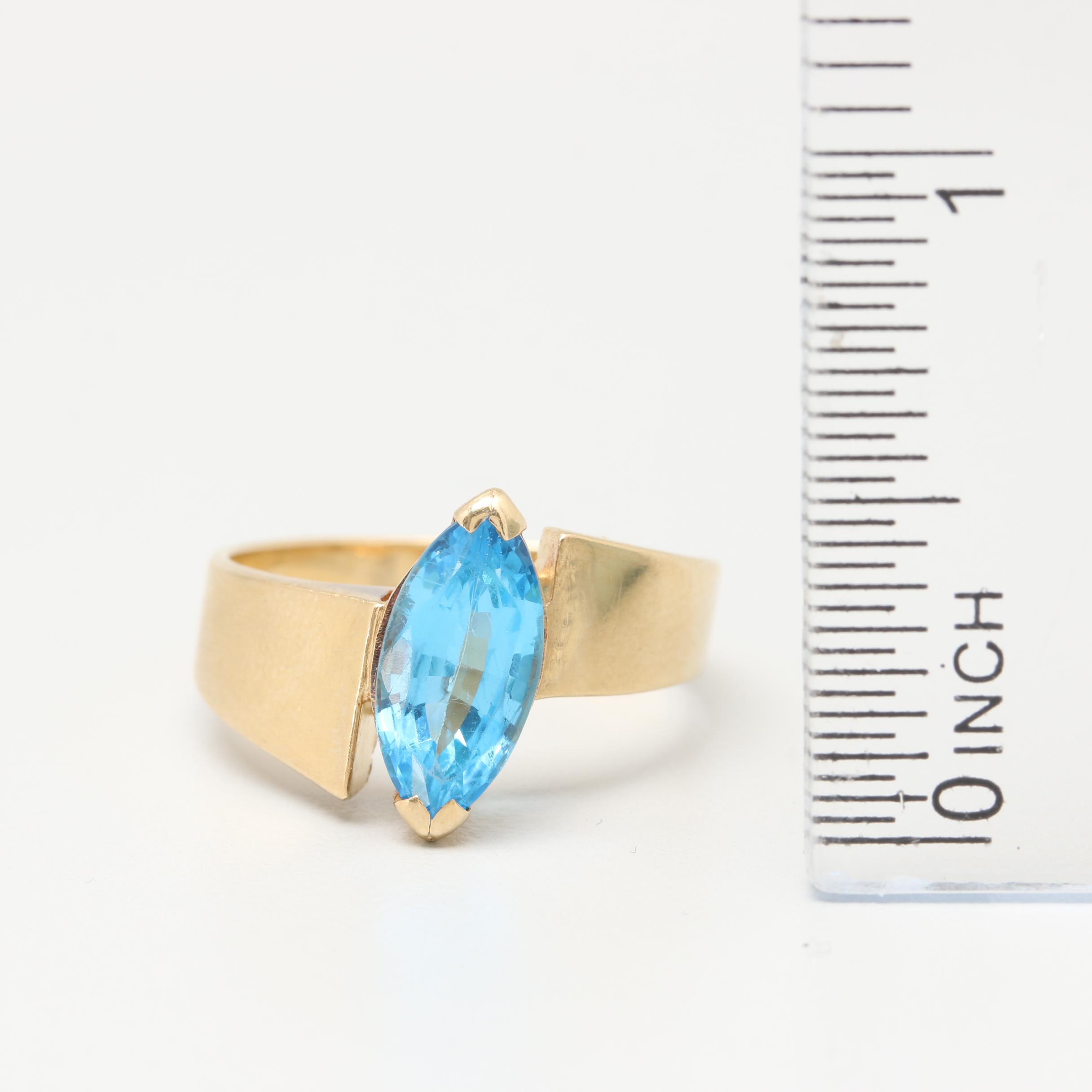 14K Yellow Gold Blue Topaz Ring