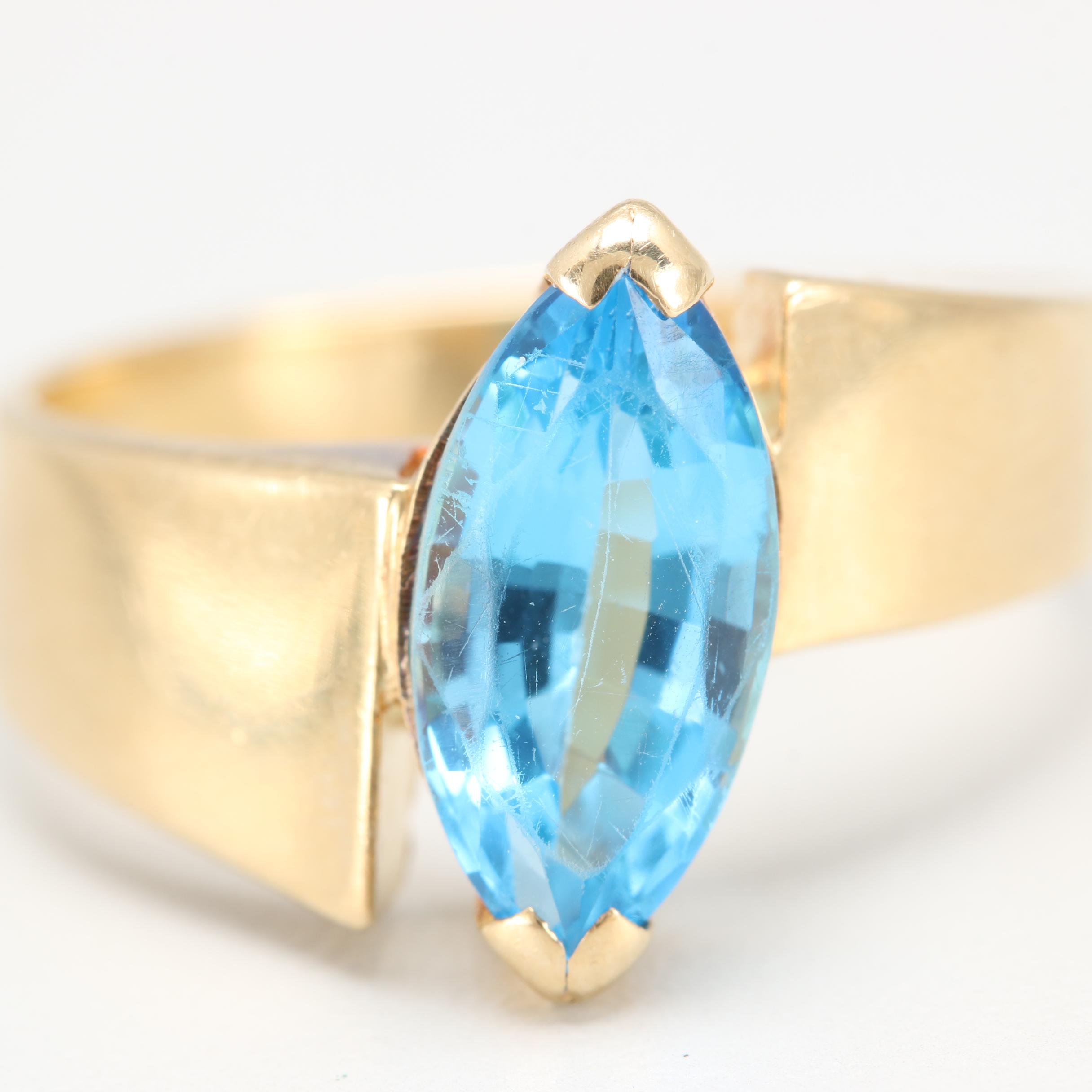 14K Yellow Gold Blue Topaz Ring
