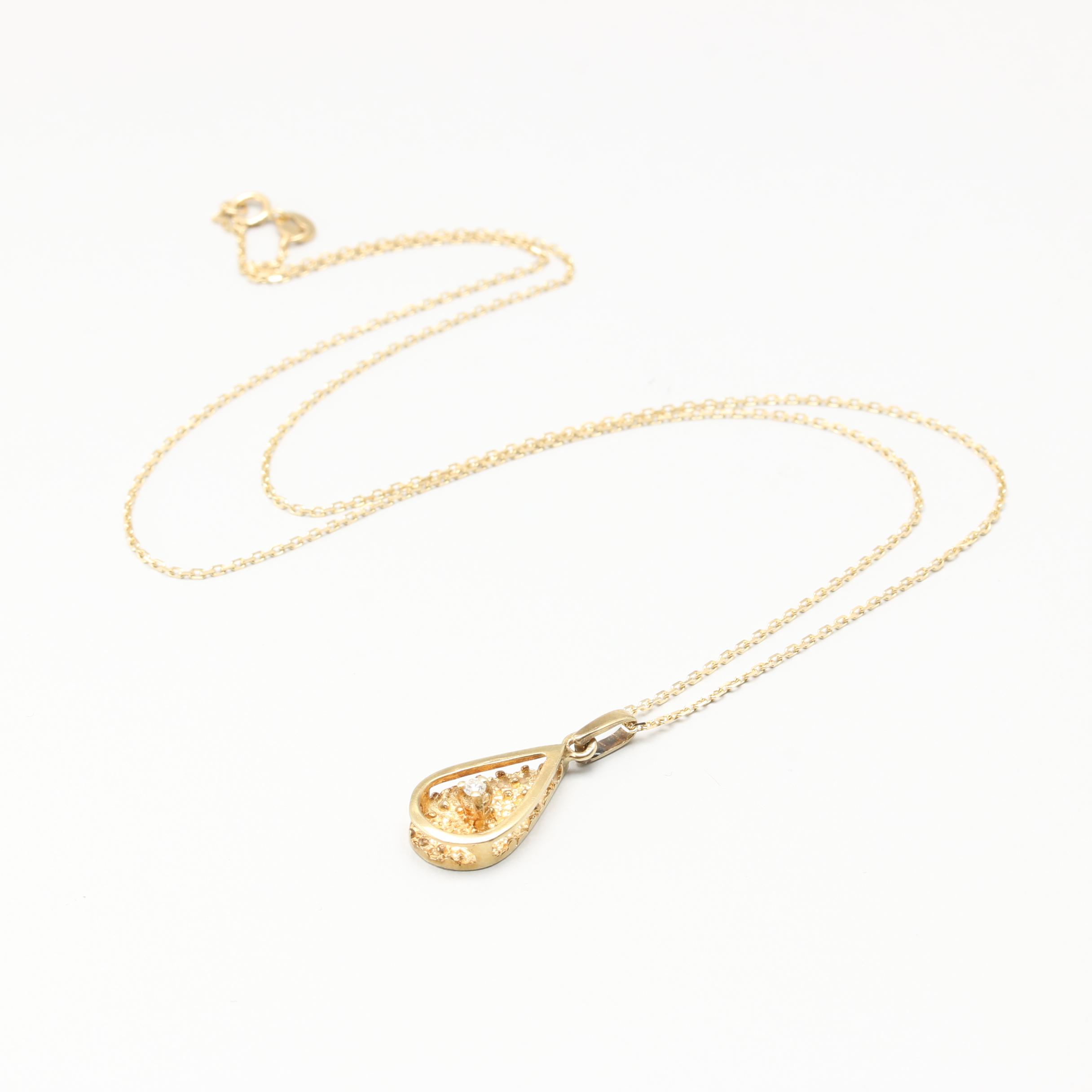 14K Yellow Gold Diamond Pendant Necklace