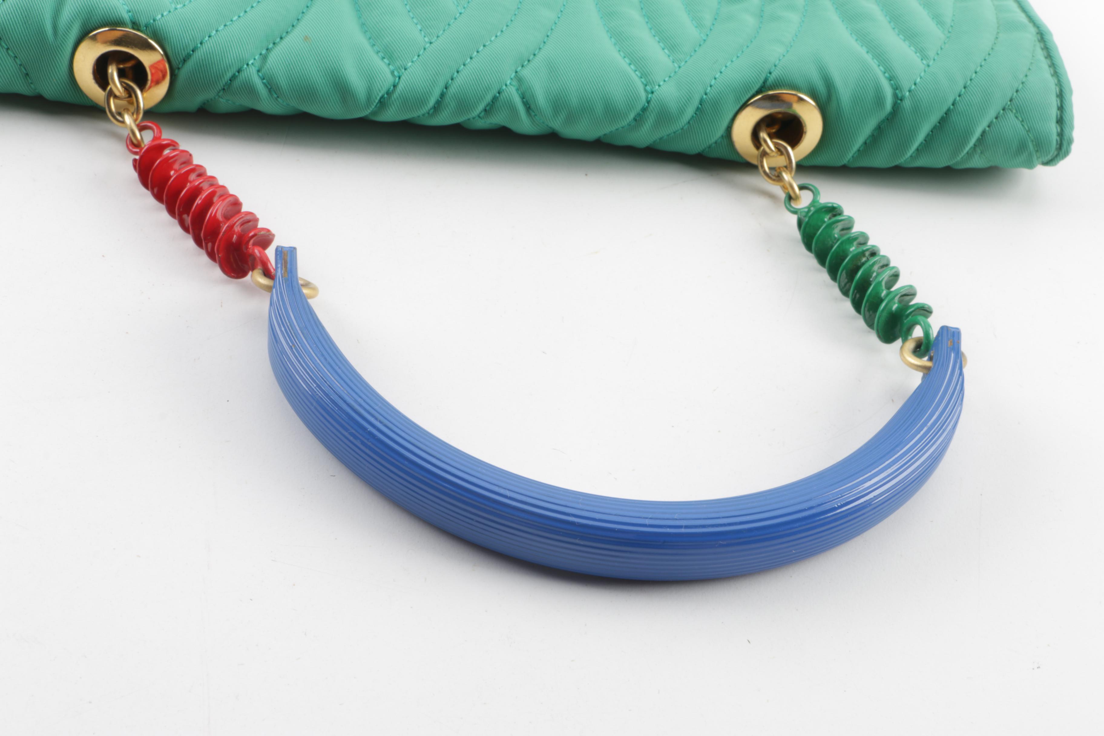 Circa 1980s Vintage Fendi Quilted Nylon Handbag with Fusilli Pasta Accent Handle