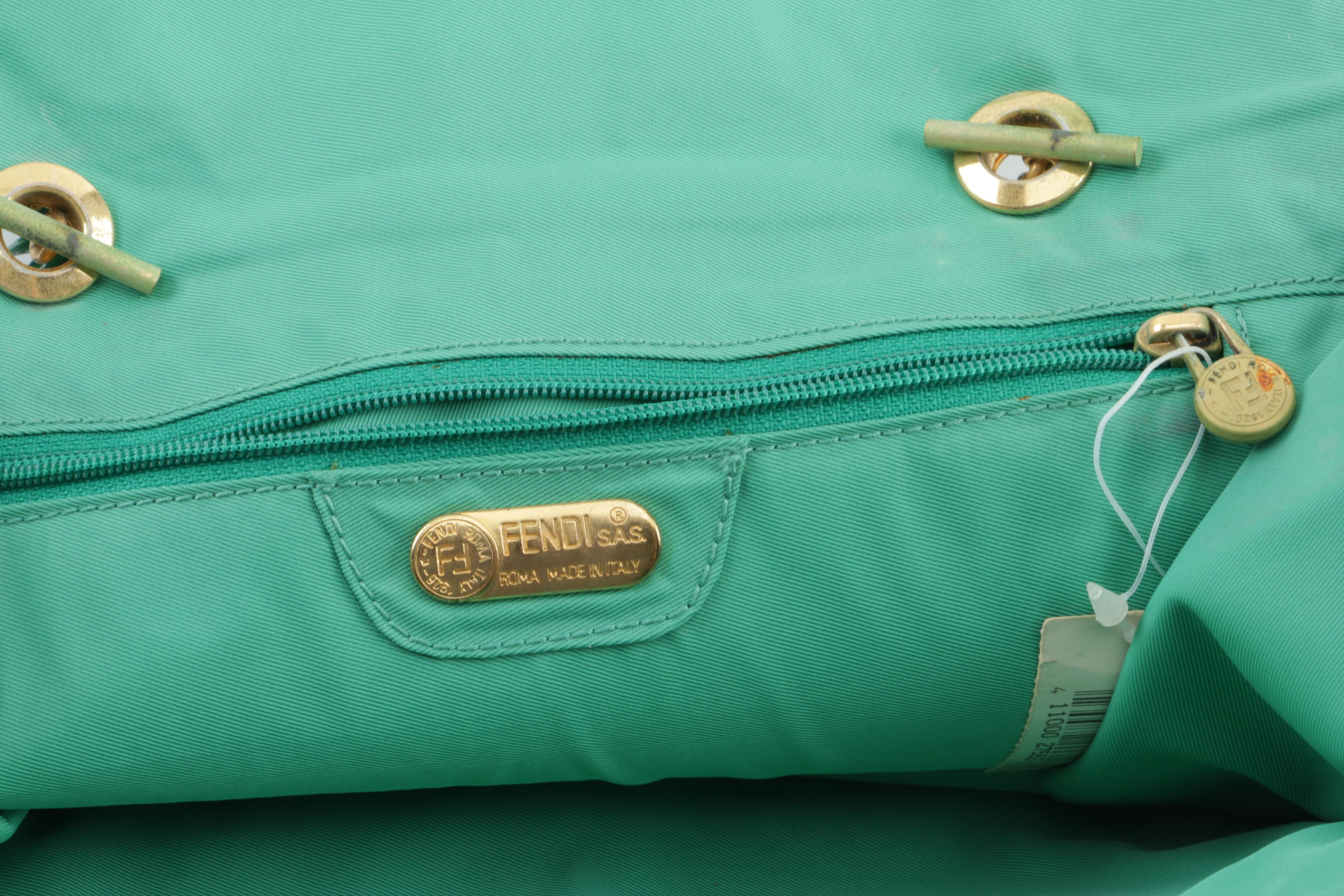 Circa 1980s Vintage Fendi Quilted Nylon Handbag with Fusilli Pasta Accent Handle