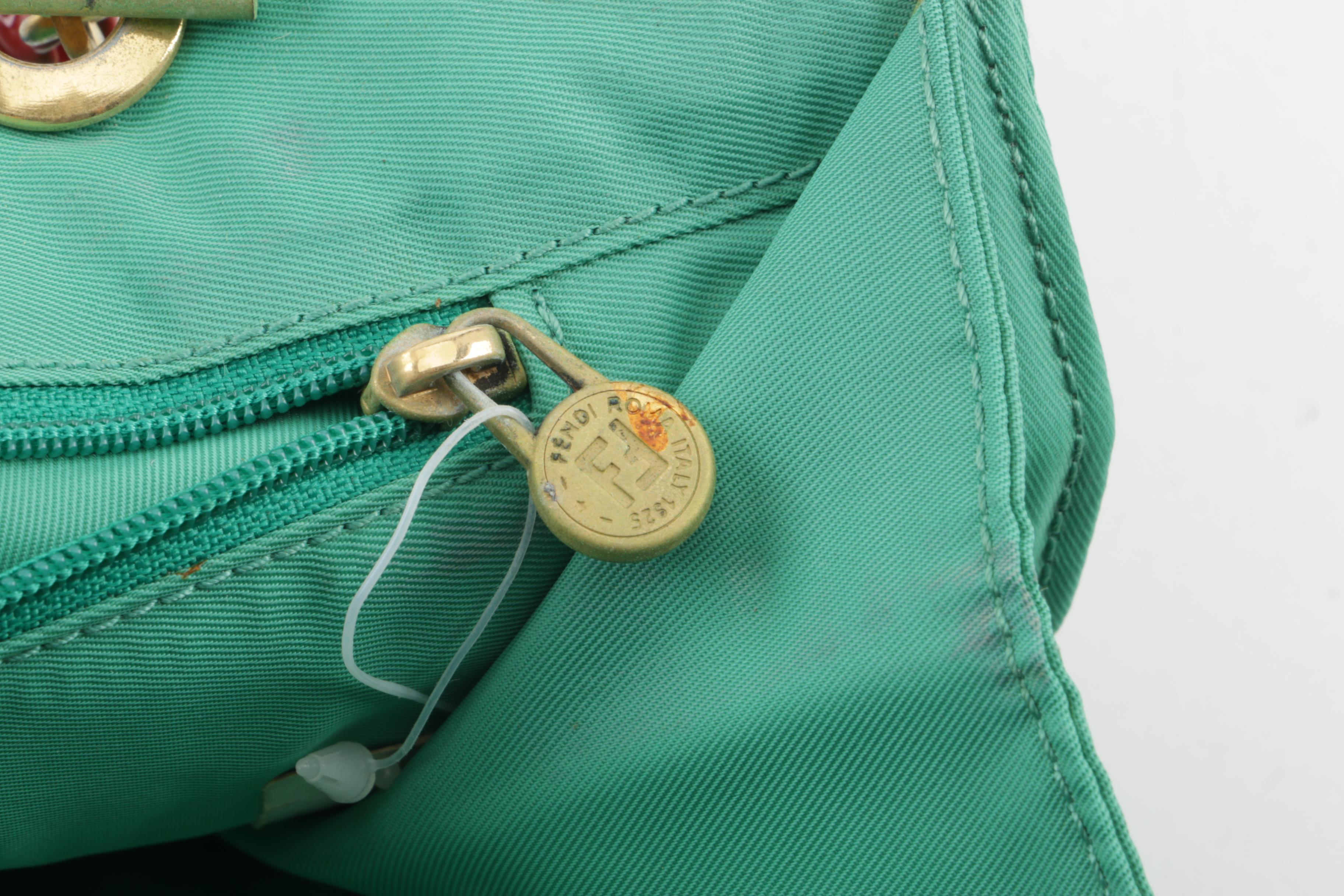 Circa 1980s Vintage Fendi Quilted Nylon Handbag with Fusilli Pasta Accent Handle