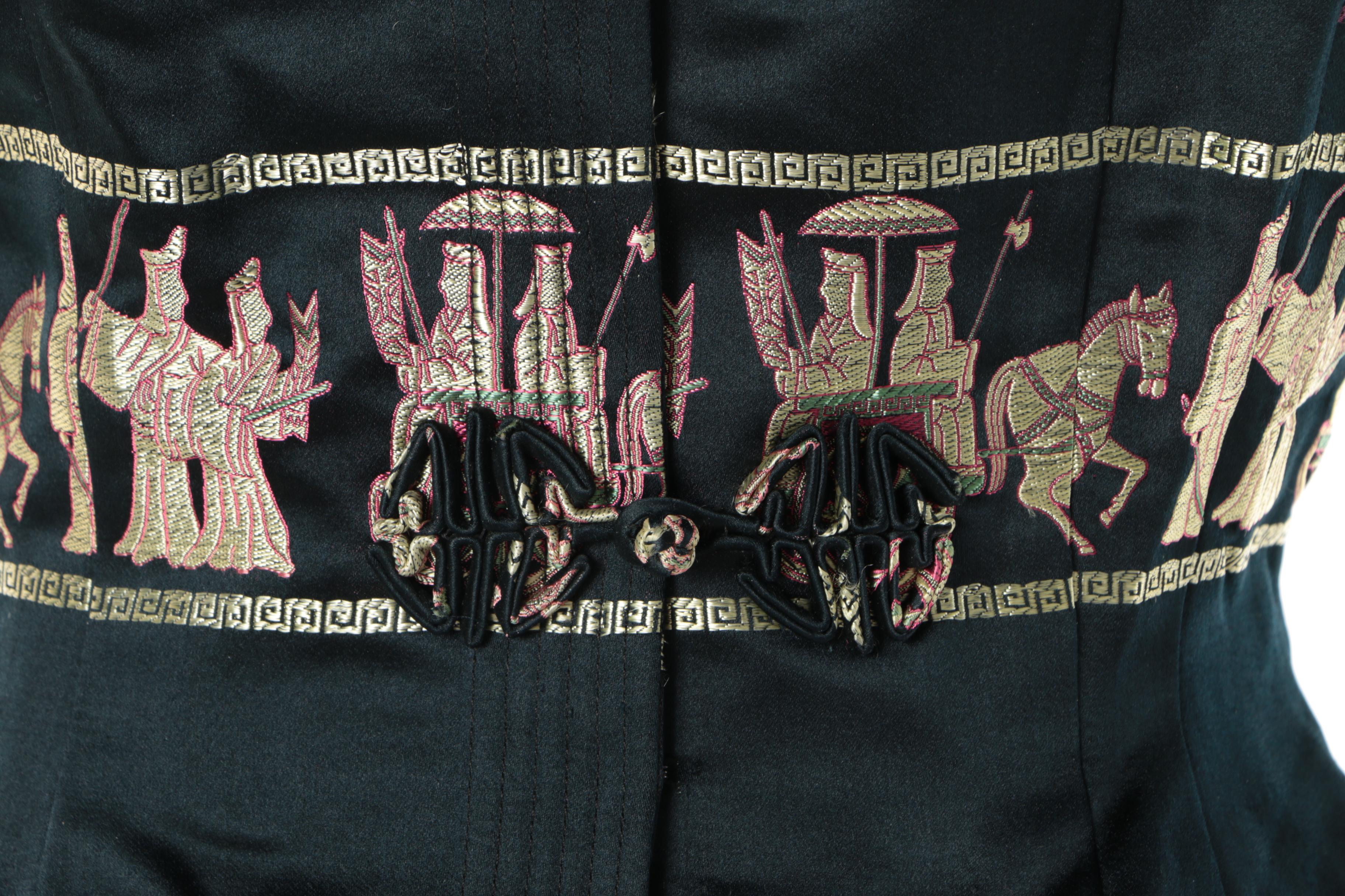 1970s Dynasty Hong Kong Silk Evening Ensemble with Embroidered Procession Scene