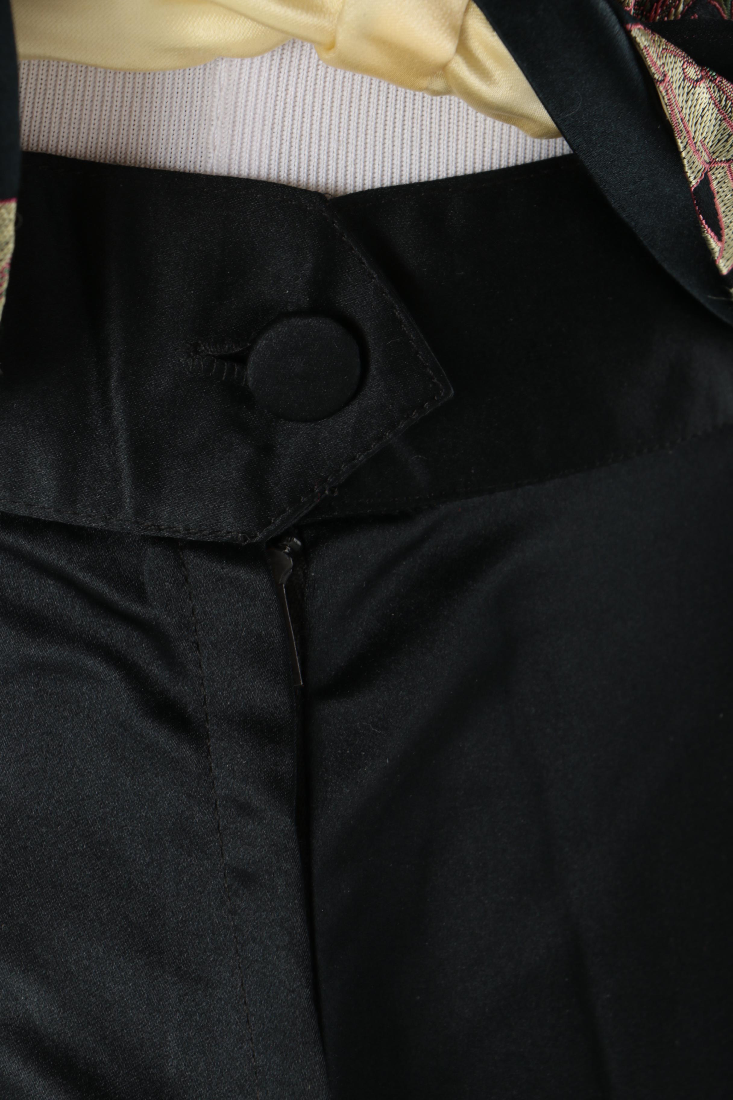 1970s Dynasty Hong Kong Silk Evening Ensemble with Embroidered Procession Scene