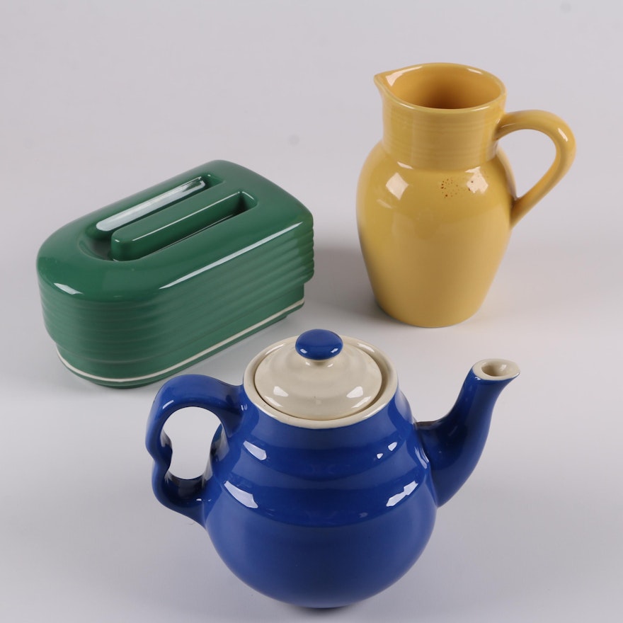 Vintage Hall for Westinghouse Refrigerator Container and Oxford Stoneware Teapot