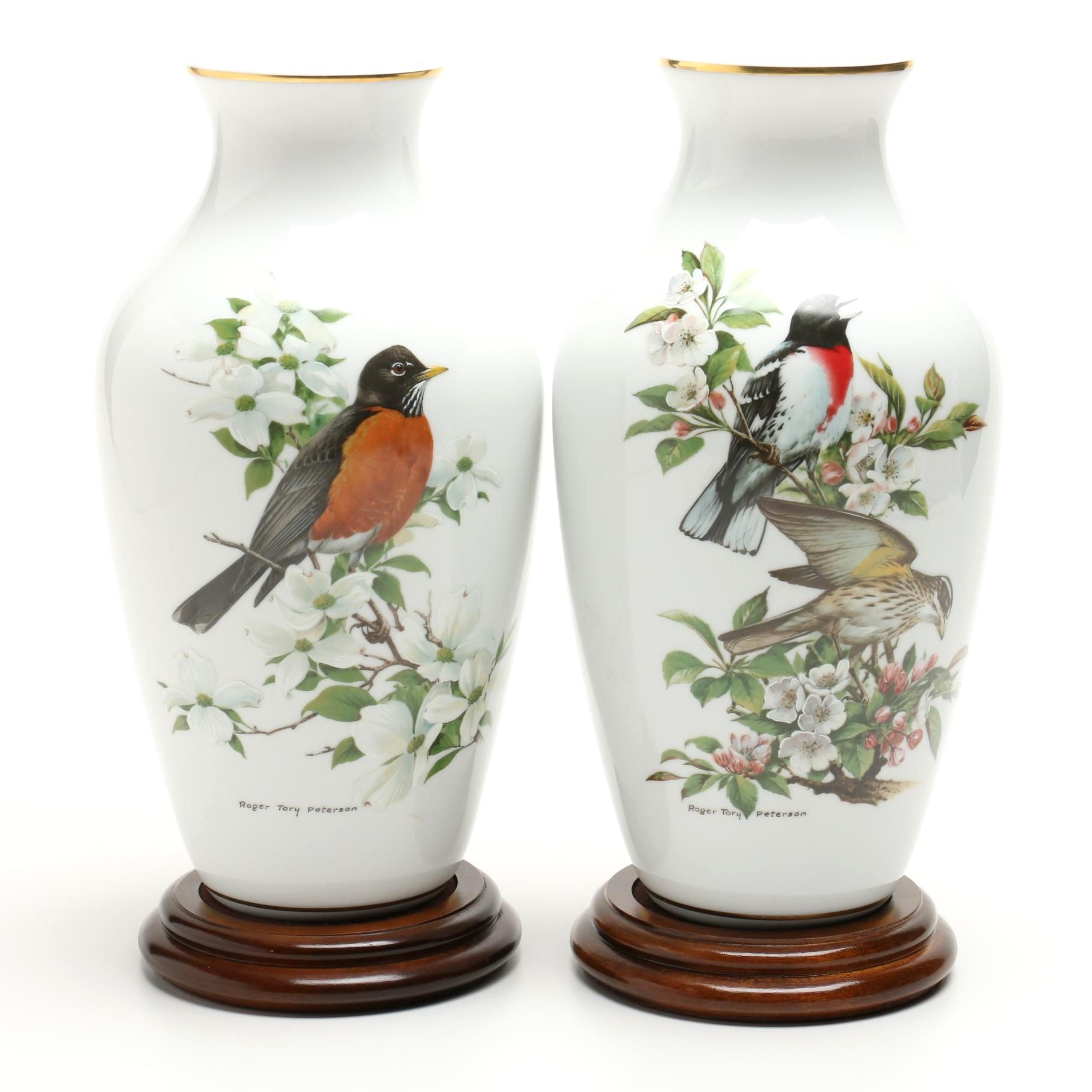 Roger Tory Perterson Hand Painted Porcelain Vases for The Danbury Mint