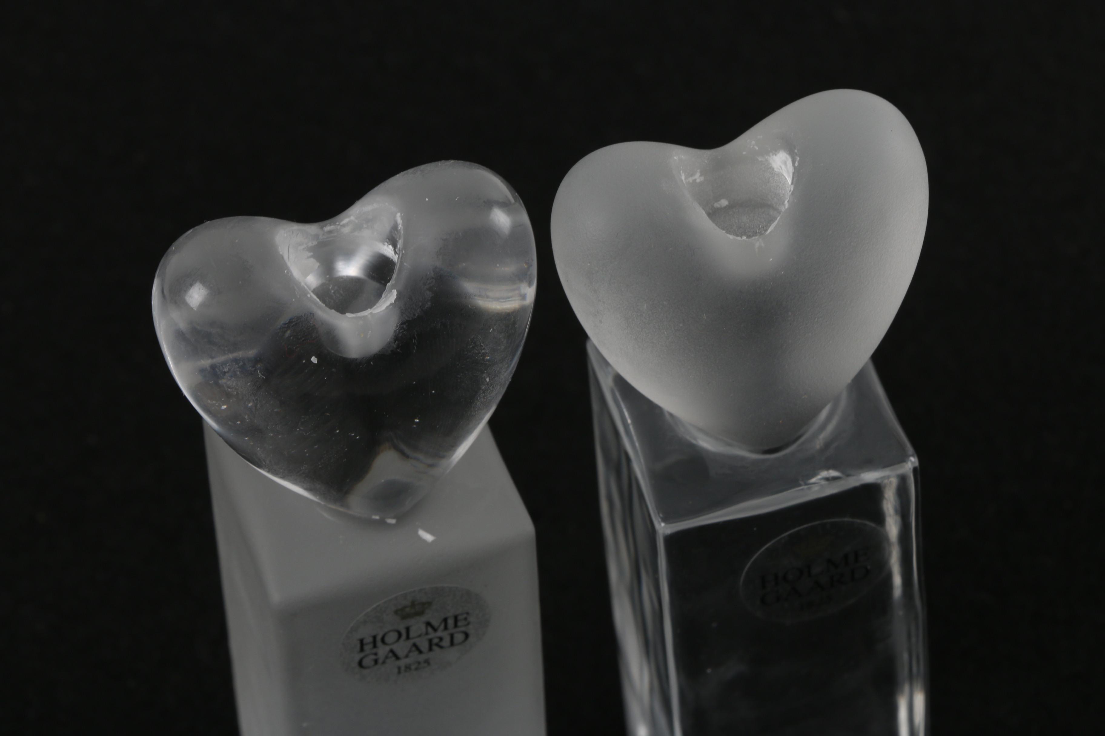 Holmegaard "Heart" Glass and Mikasa "Prism" Crystal Candlesticks
