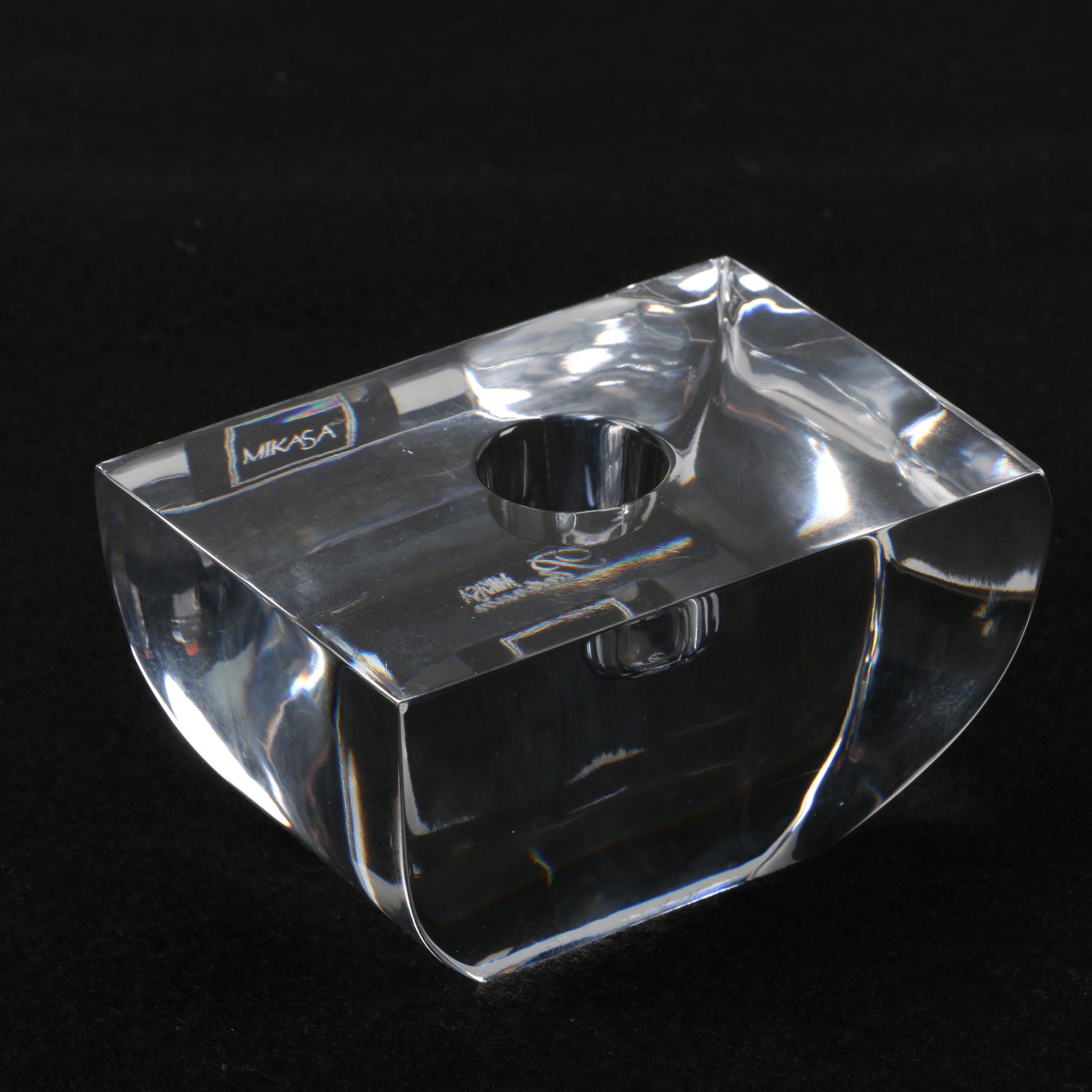 Holmegaard "Heart" Glass and Mikasa "Prism" Crystal Candlesticks