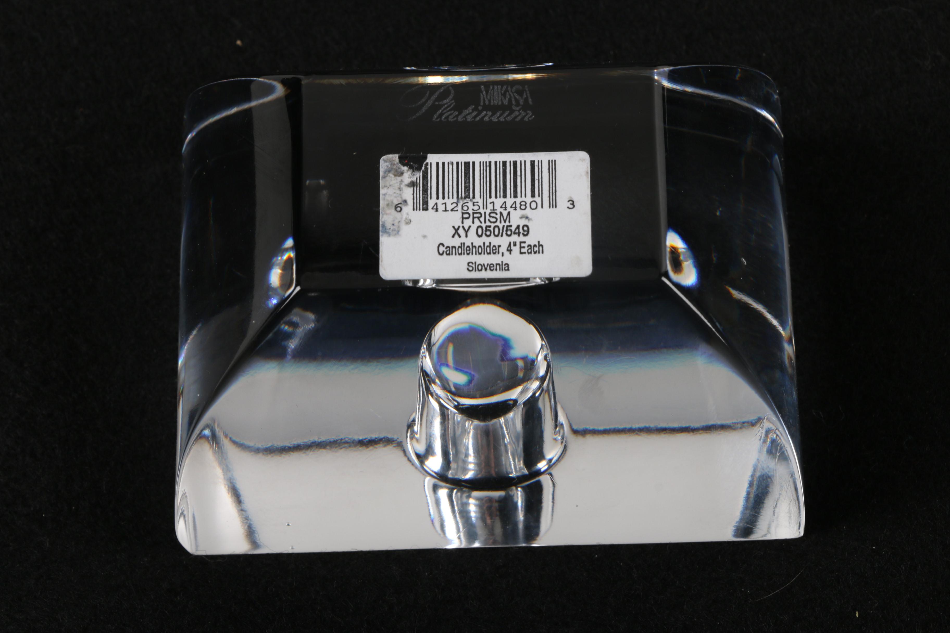 Holmegaard "Heart" Glass and Mikasa "Prism" Crystal Candlesticks