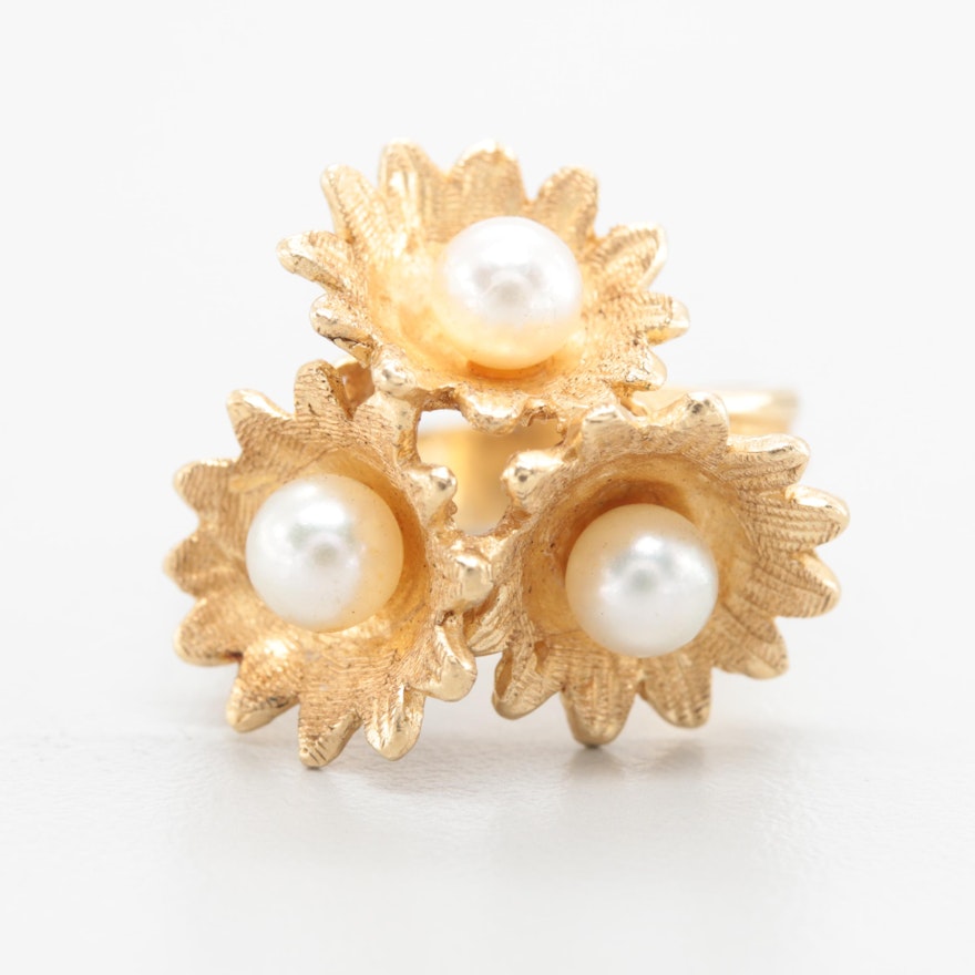 Vintage 14K Yellow Gold Cultured Pearl Ring