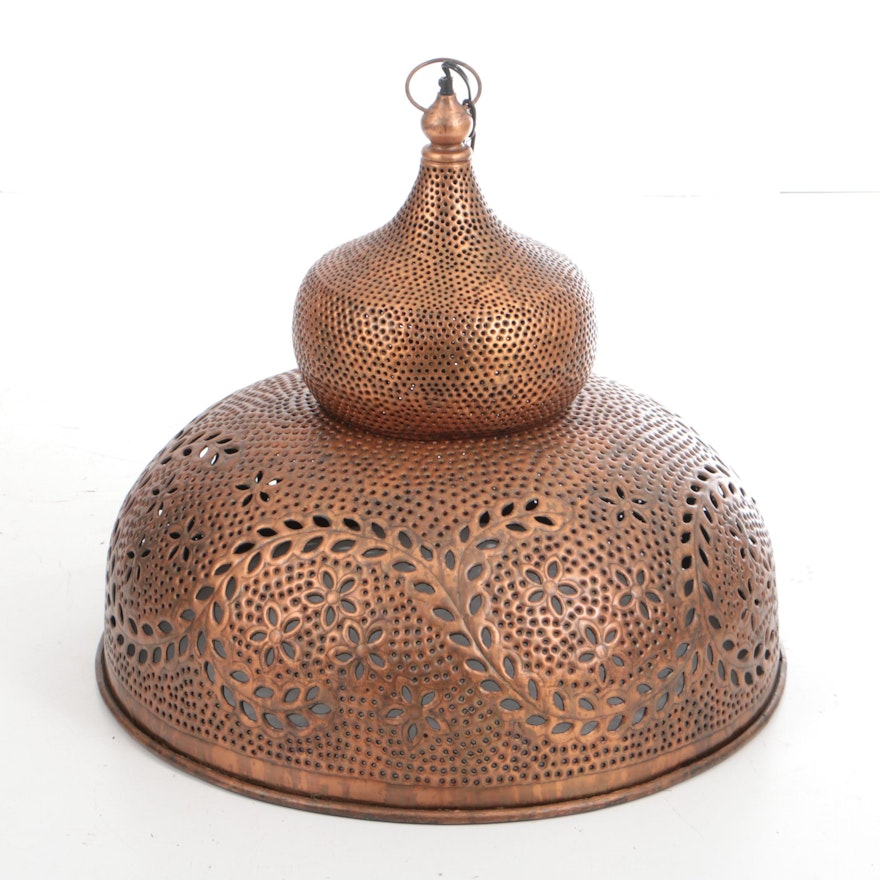 Large Reticulated Copper Finished Moroccan Style Pendant Light