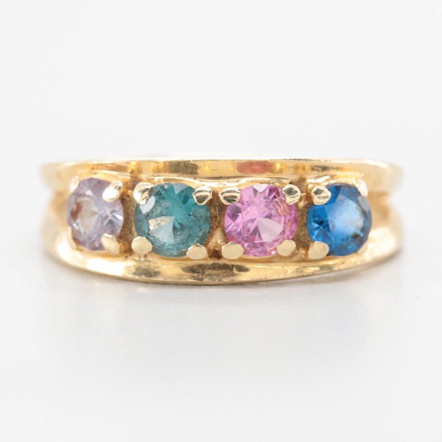 14K Yellow Gold Synthetic Spinel and Synthetic Sapphire Ring