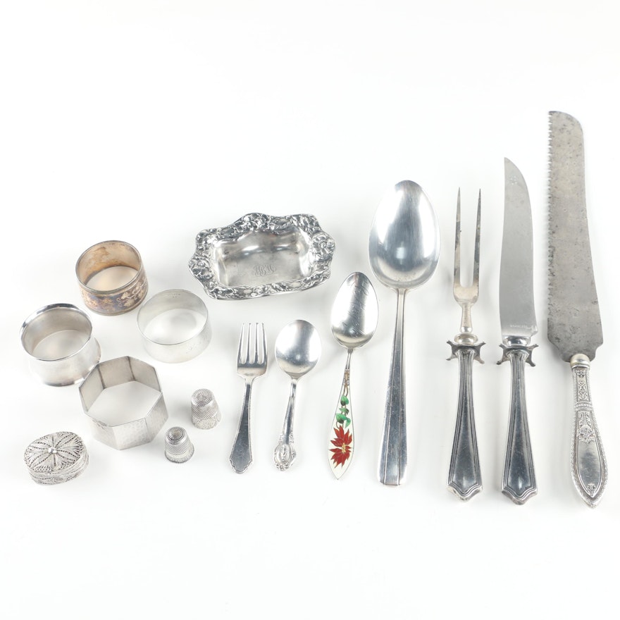 Watson Company "Mayflower" Sterling Carving Set with Other Sterling Tableware