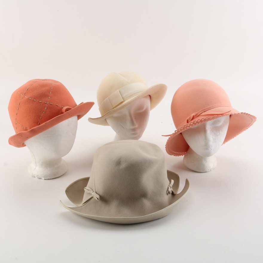 Women's Peach and Tan Wool Felt Hats Including Mr. John Jr. and Frank Olive