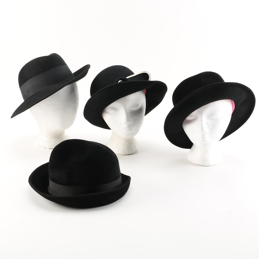Black Felted Hats Including Frank Olive and Adolfo II