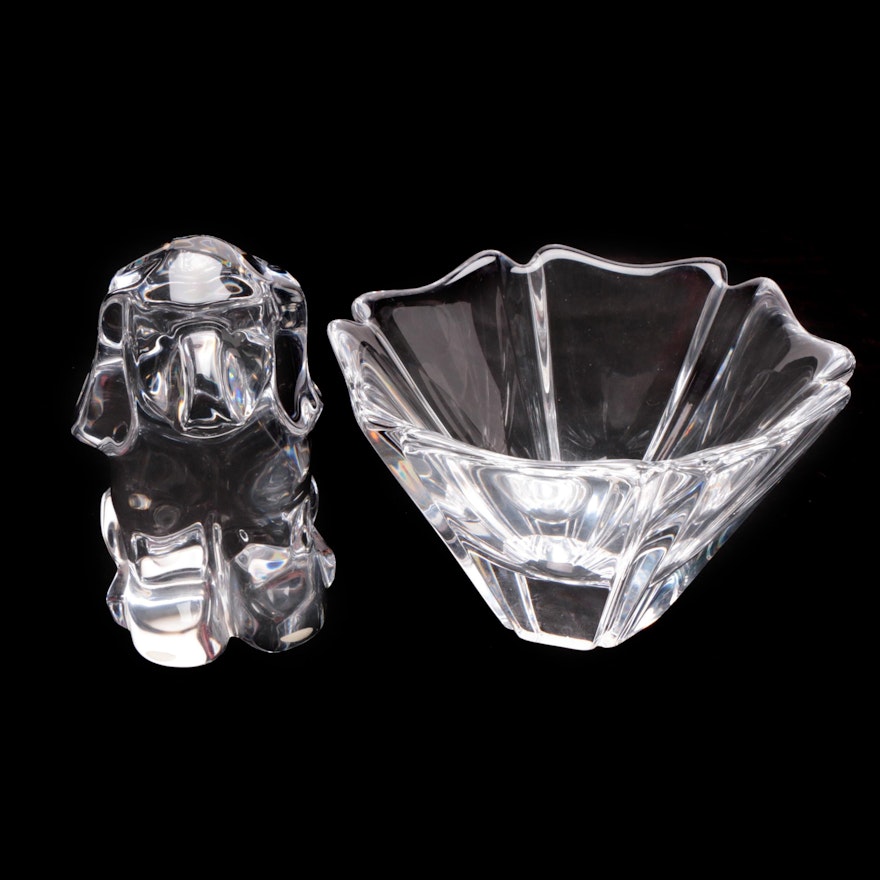 Orrefors Crystal "Orion" Bowl and Spaniel Dog Paperweight