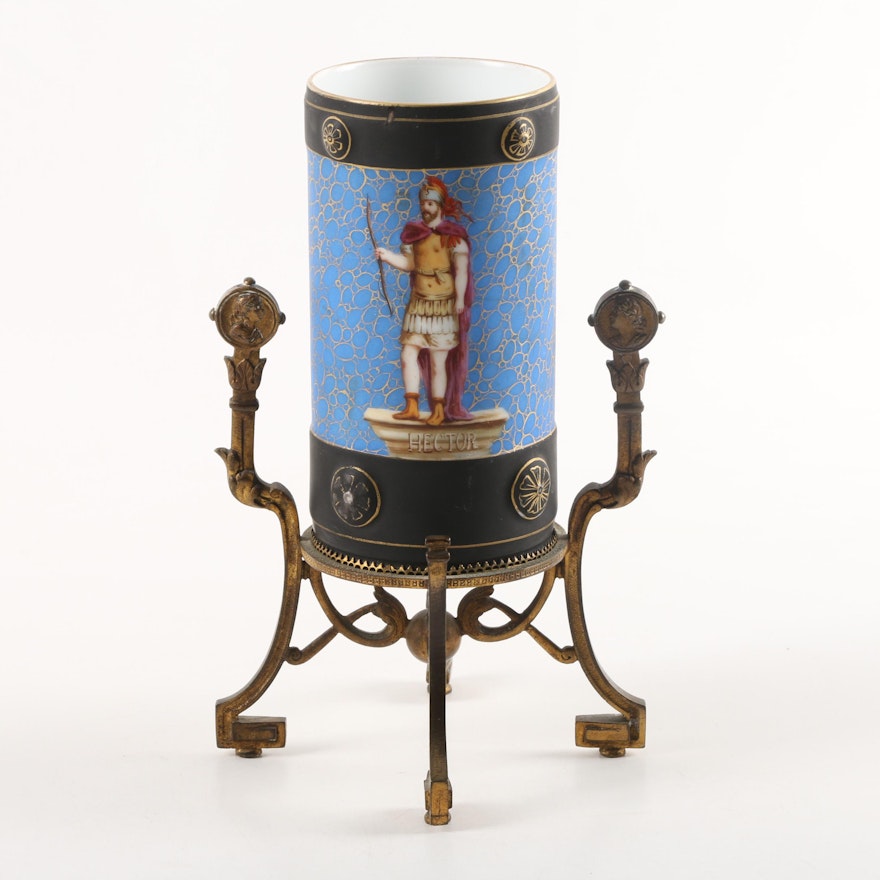 Revivalist Style Mounted Porcelain "Hector" Vase on Gilt Brass Stand, 19th Cent.