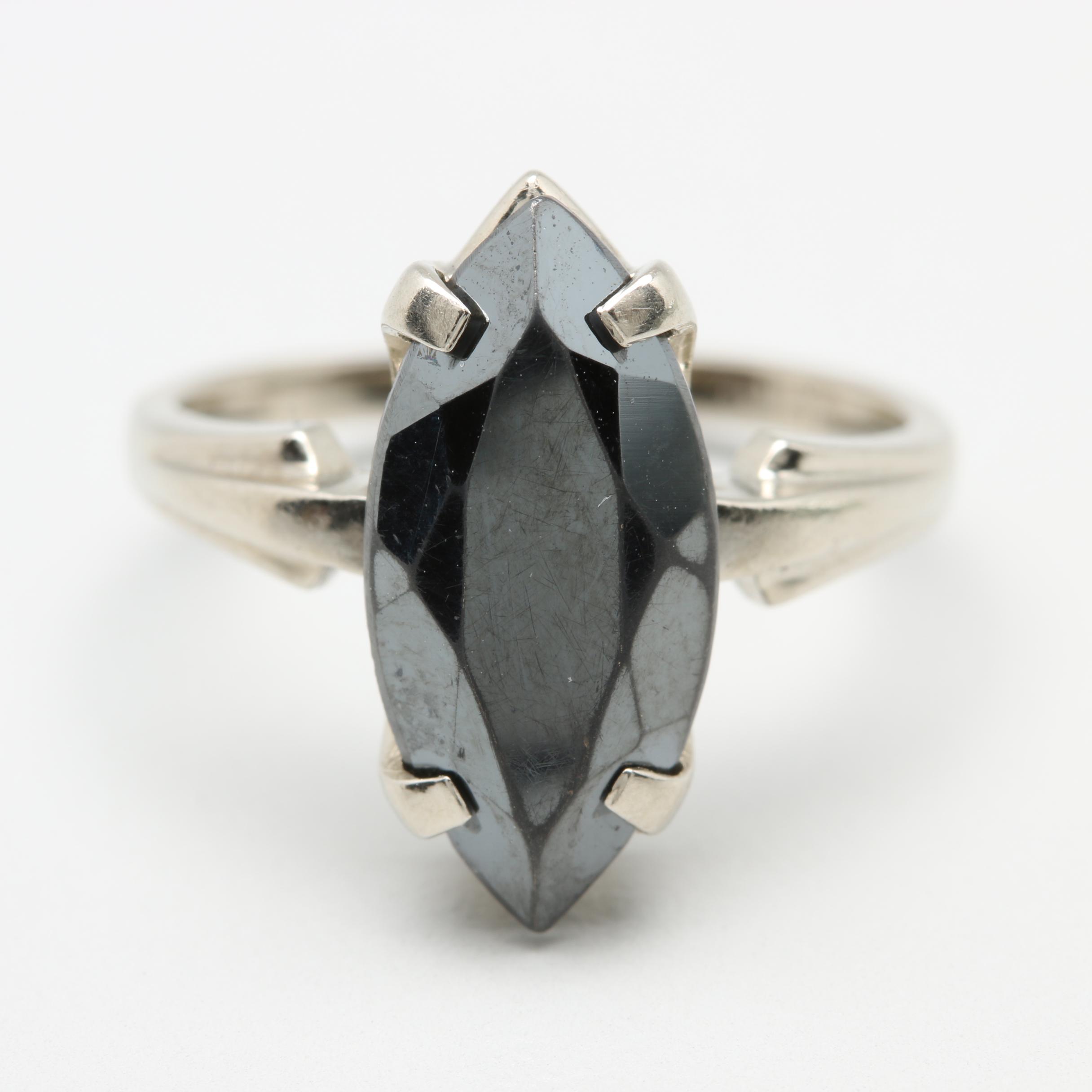 10K White Gold Black Synthetic Spinel Ring