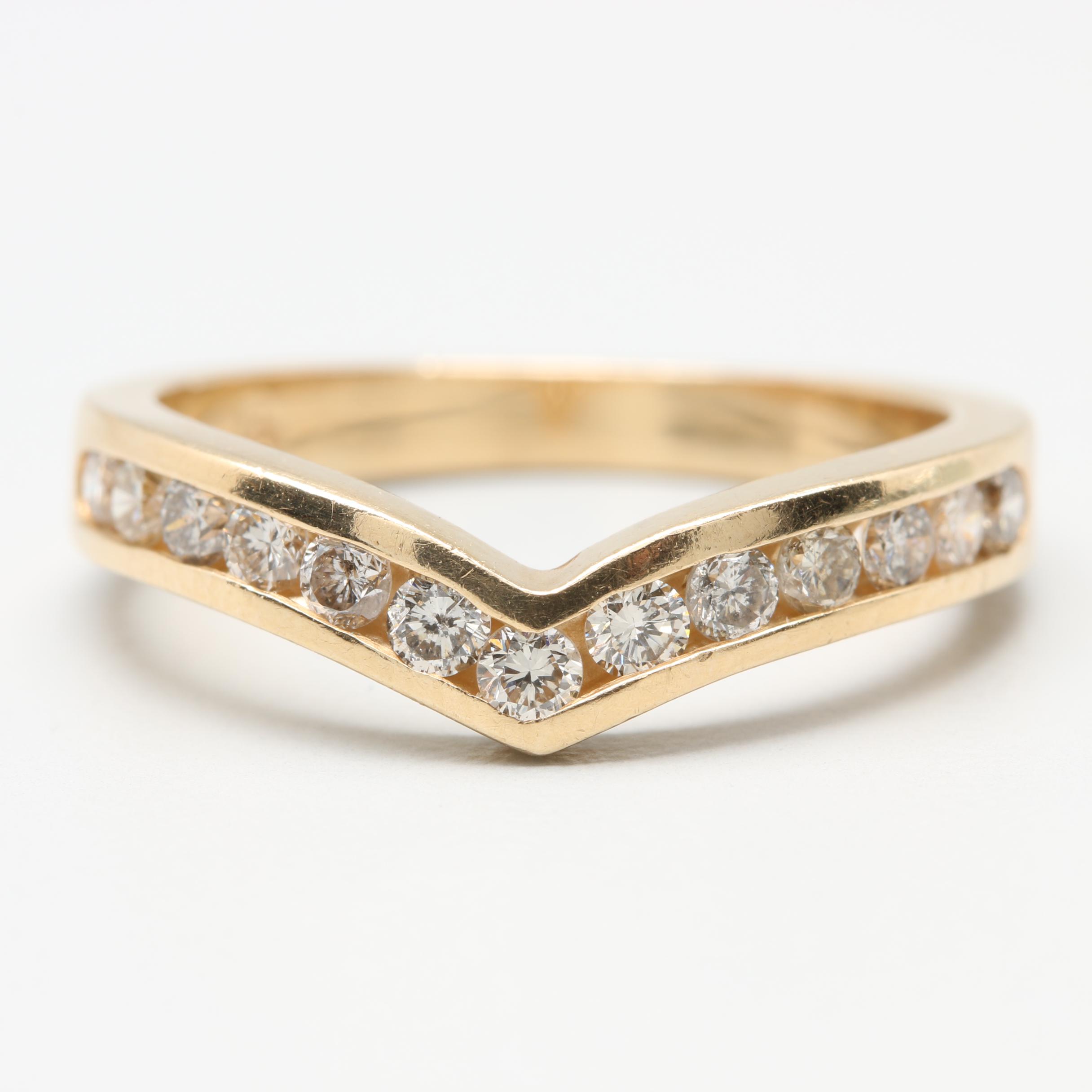 14K Yellow Gold Diamond Chevron Ring