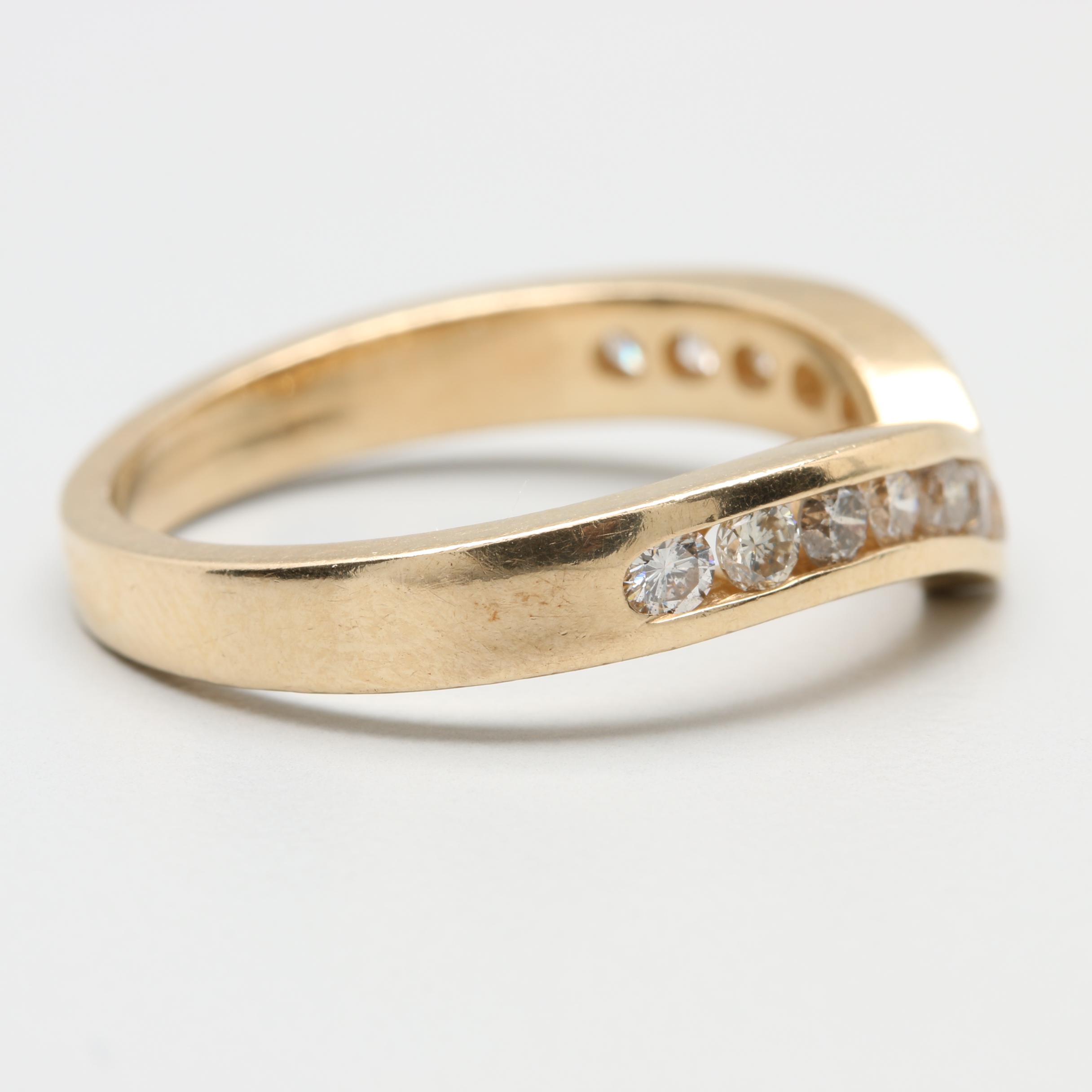 14K Yellow Gold Diamond Chevron Ring