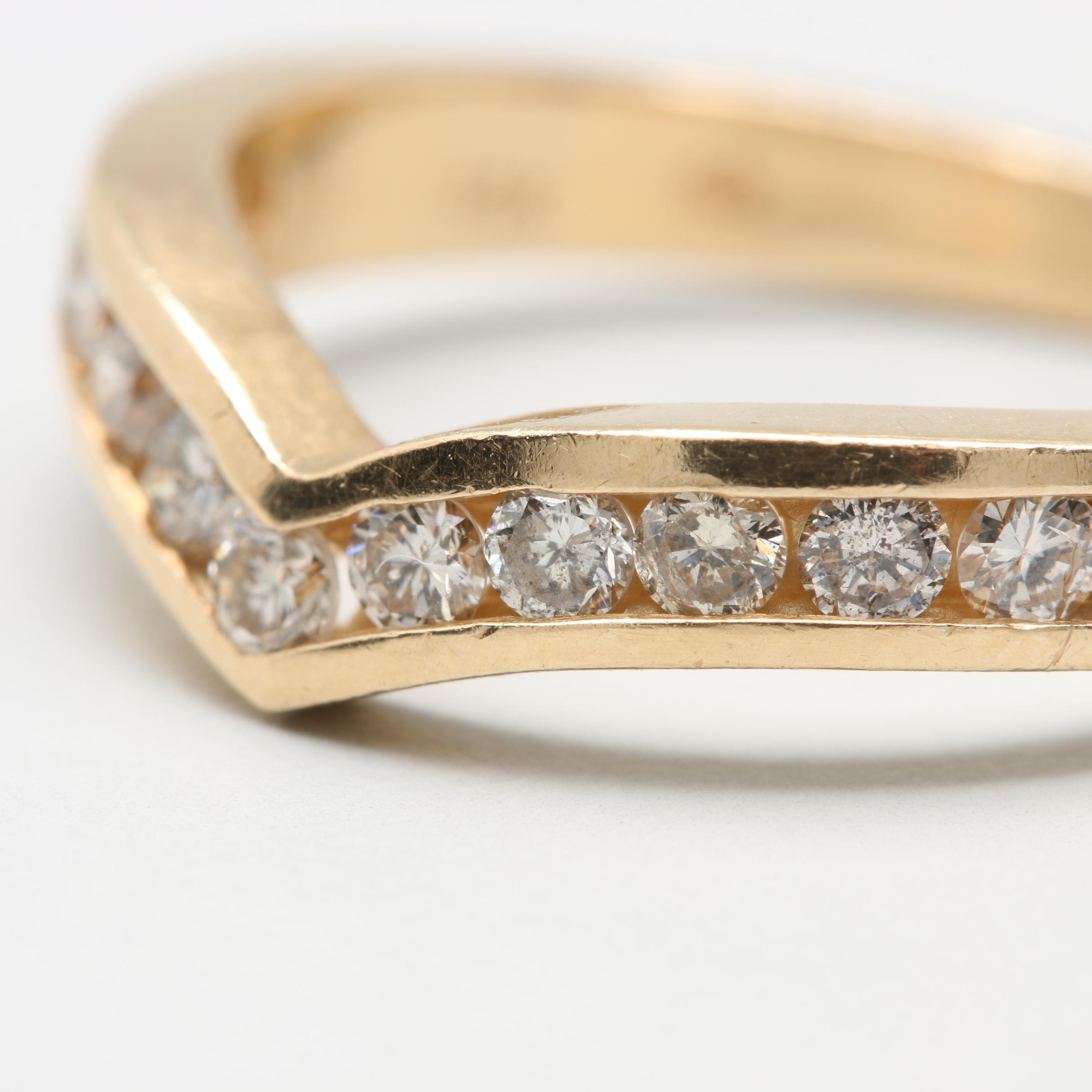 14K Yellow Gold Diamond Chevron Ring