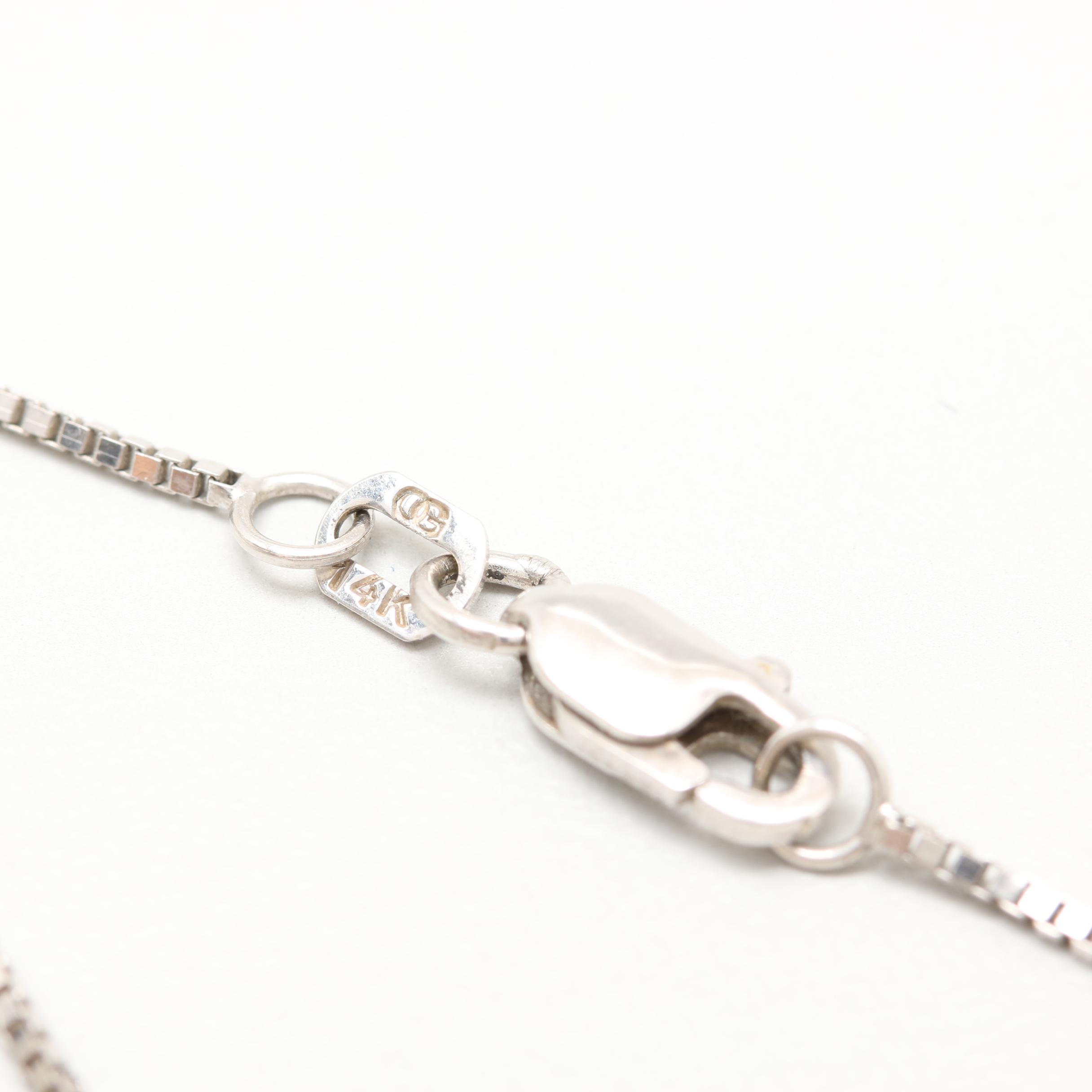 14K White Gold Praseolite and Diamond Pendant Necklace