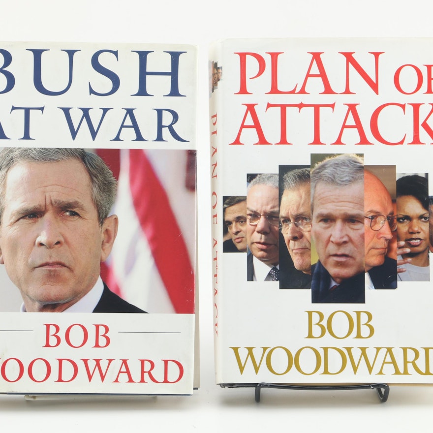 2000s Signed "Plan of Attack" and "Bush at War" by Bob Woodward