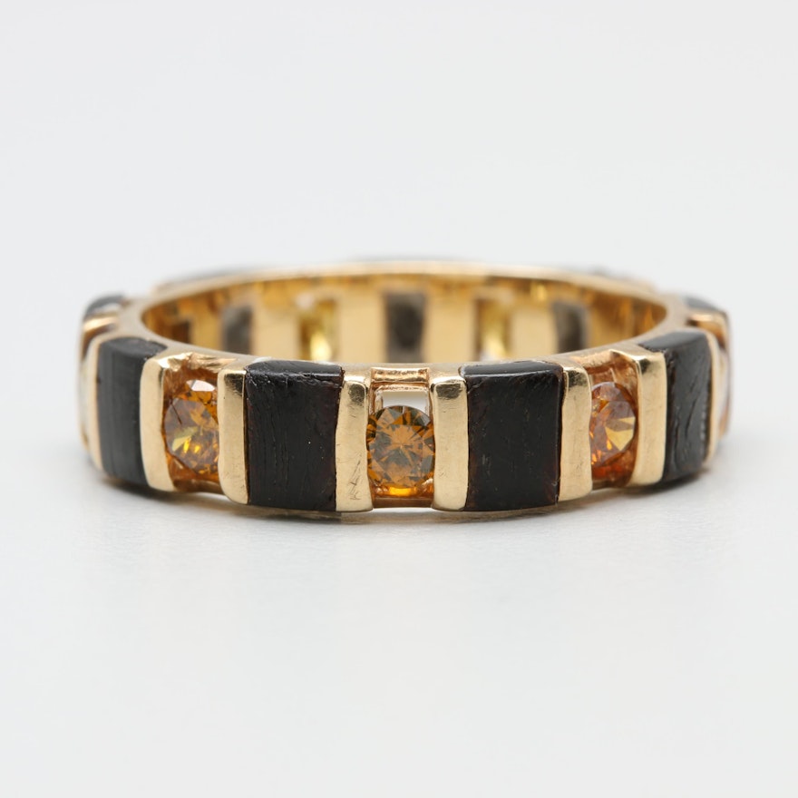 14K Yellow Gold Diamond and Black Coral Eternity Ring